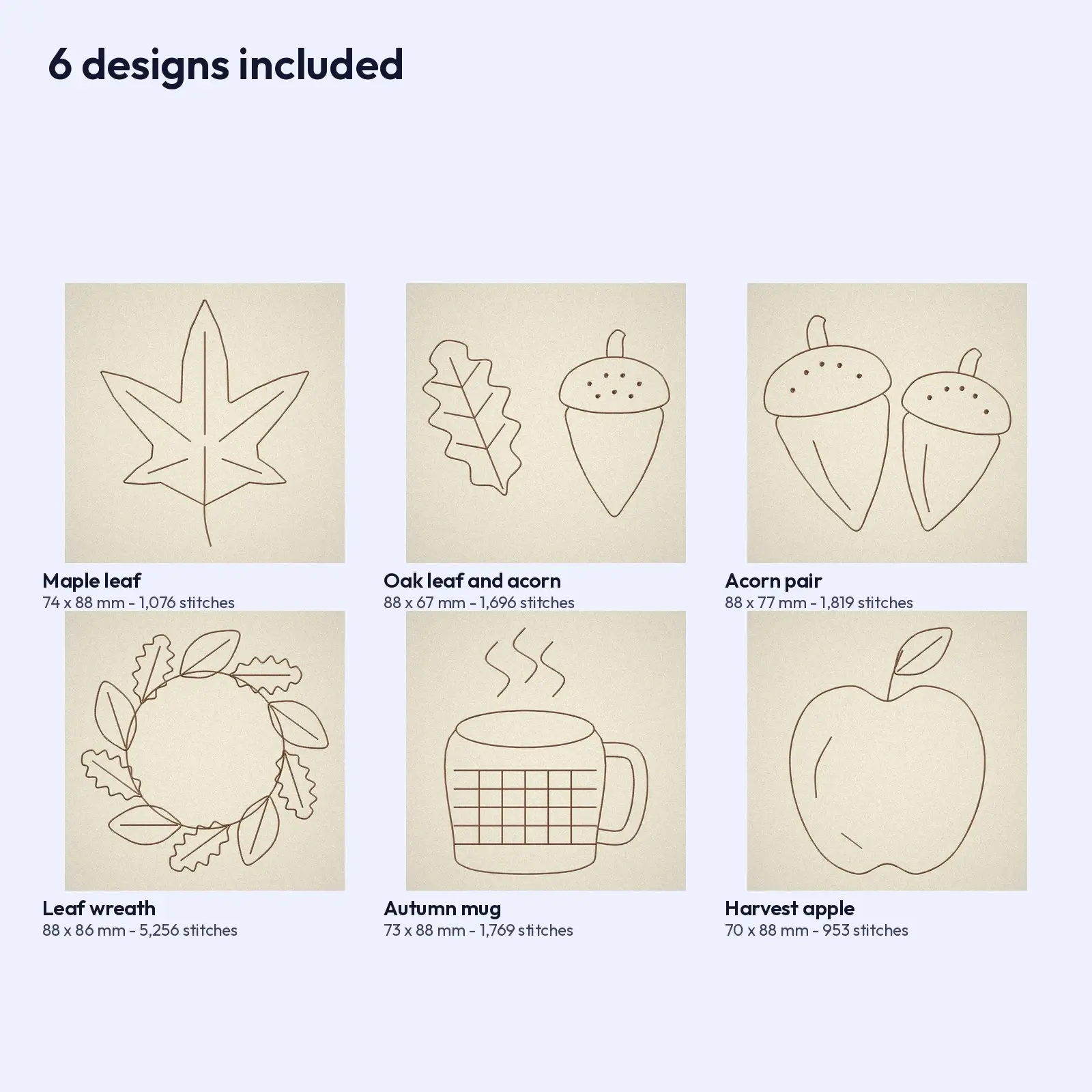 Cozy Autumn Leaves and Acorns Redwork Embroidery Set - 6 Machine Embroidery Outlines, 4x4 Hoop, preview 3 of 4