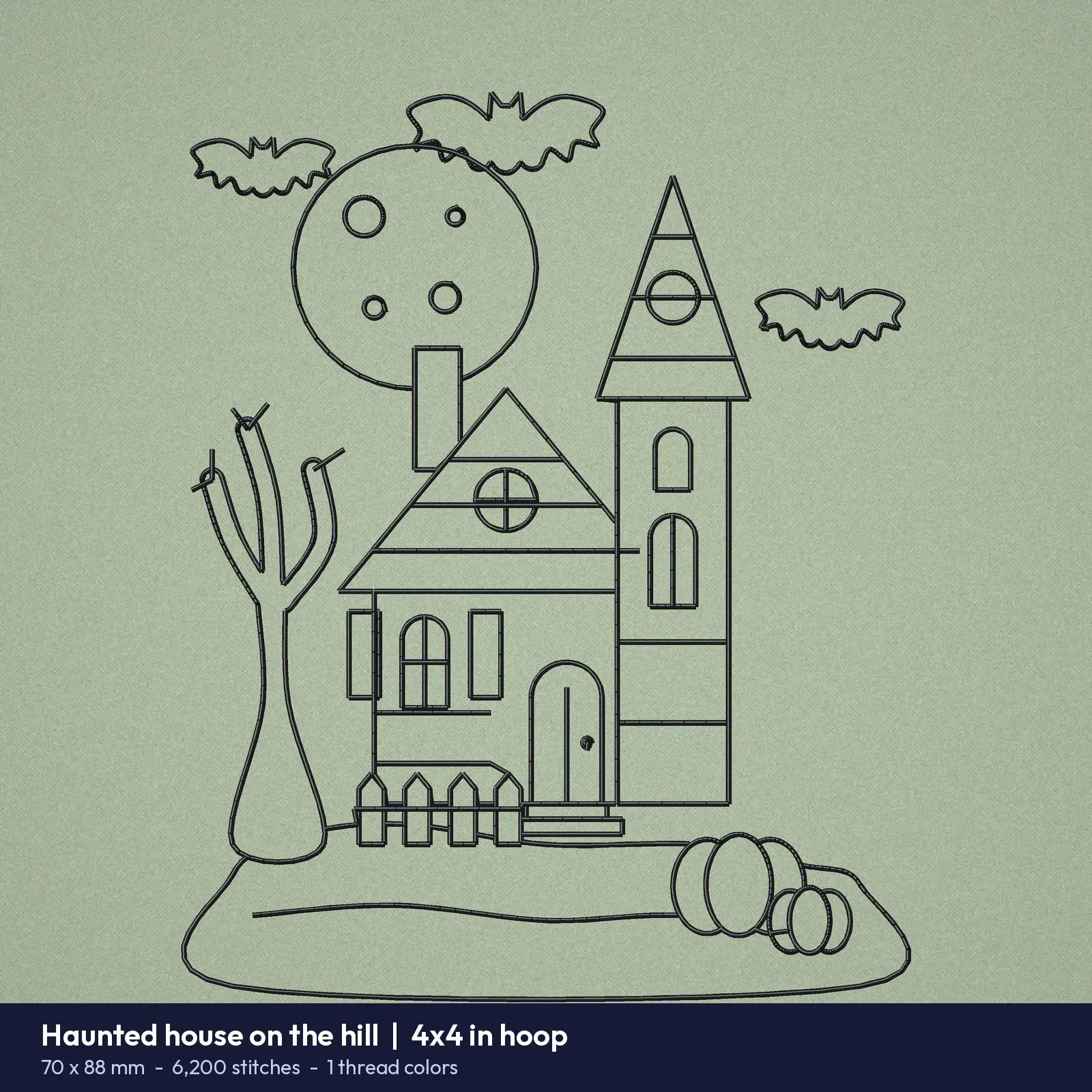 Haunted House on the Hill Redwork Machine Embroidery Design - 4x4, 5x7 and 6x10 Hoop, preview 2 of 4