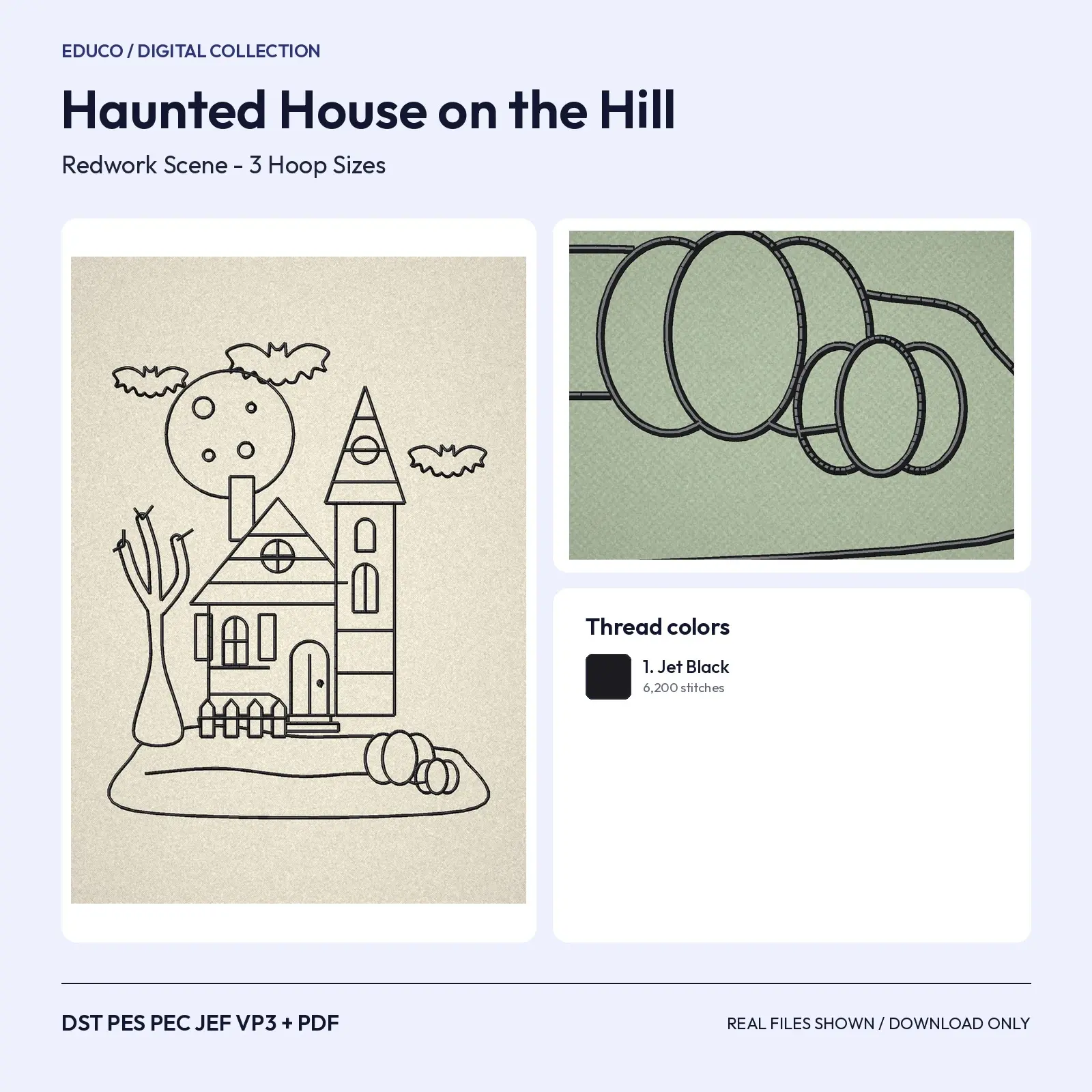 Haunted House on the Hill Redwork Machine Embroidery Design - 4x4, 5x7 and 6x10 Hoop, preview 1 of 4