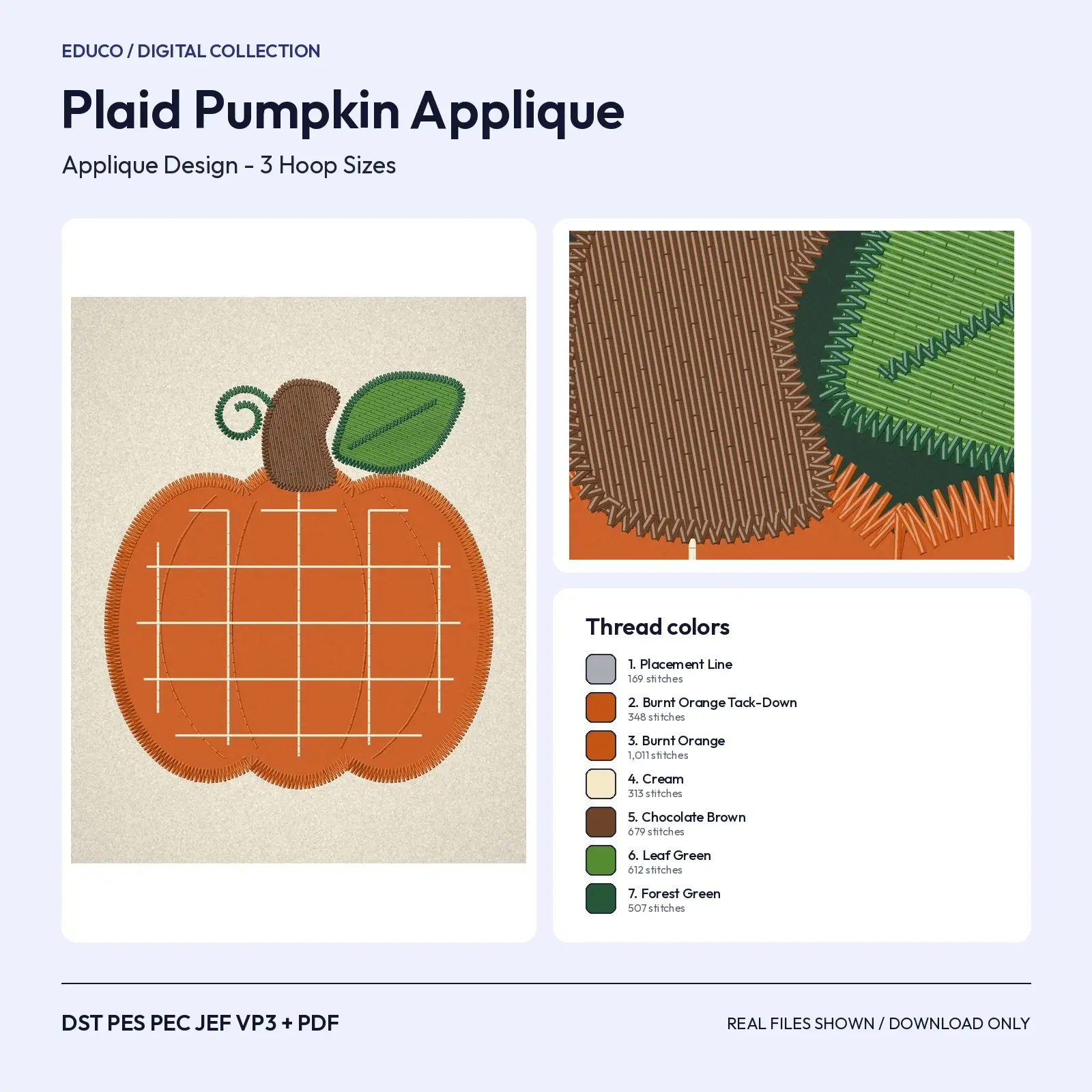 Plaid Pumpkin Applique Machine Embroidery Design - 4x4, 5x7 and 6x10 Hoop preview