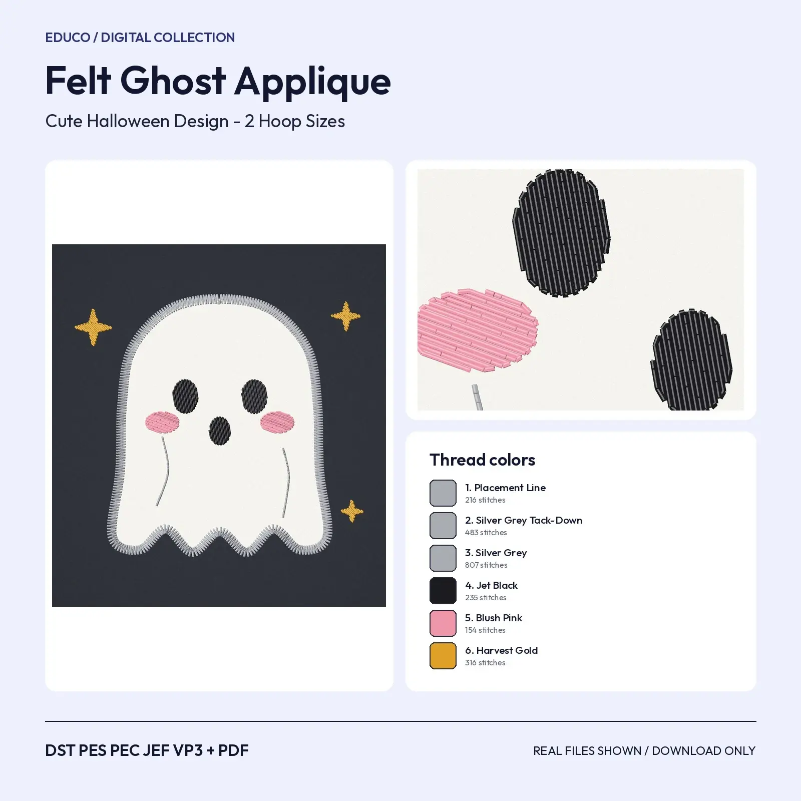 Felt Ghost Applique Machine Embroidery Design - Cute Halloween Ghost, 4x4 and 5x7 Hoop preview
