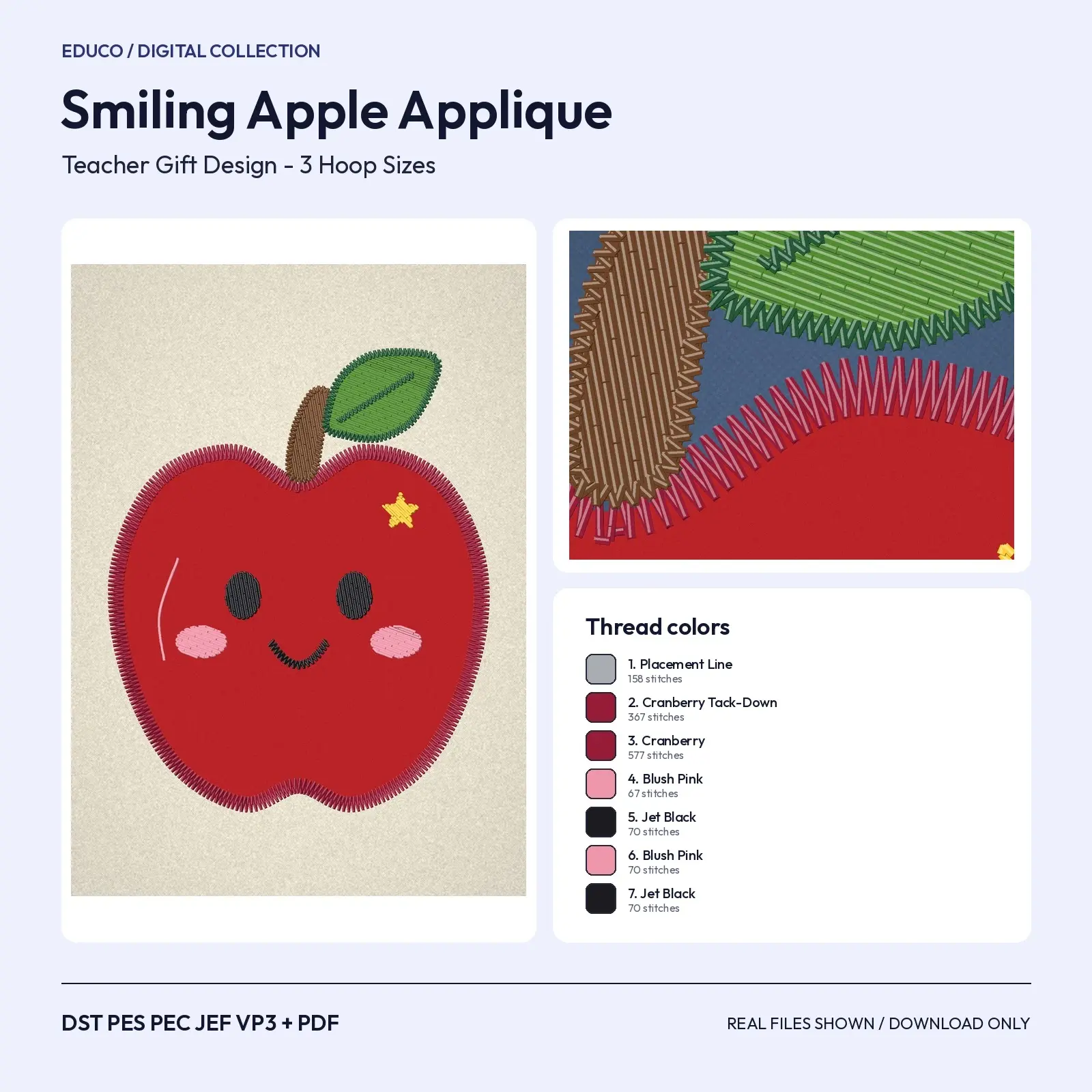 Smiling Teacher Apple Applique Machine Embroidery Design - 4x4, 5x7 and 6x10 Hoop preview