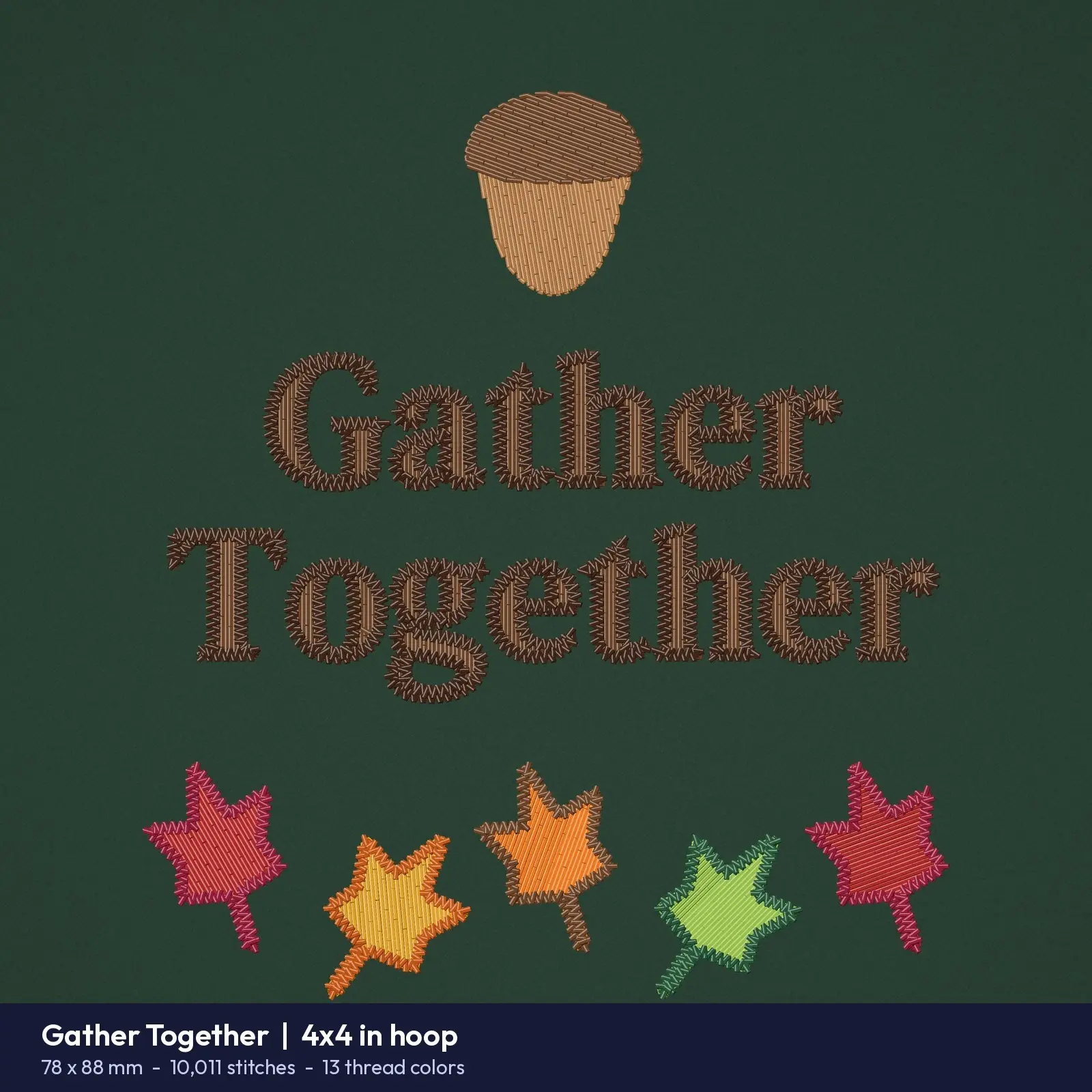 Gather Together Lettering with Leaf Garland - Thanksgiving Machine Embroidery Design, 4x4 and 5x7, preview 2 of 4