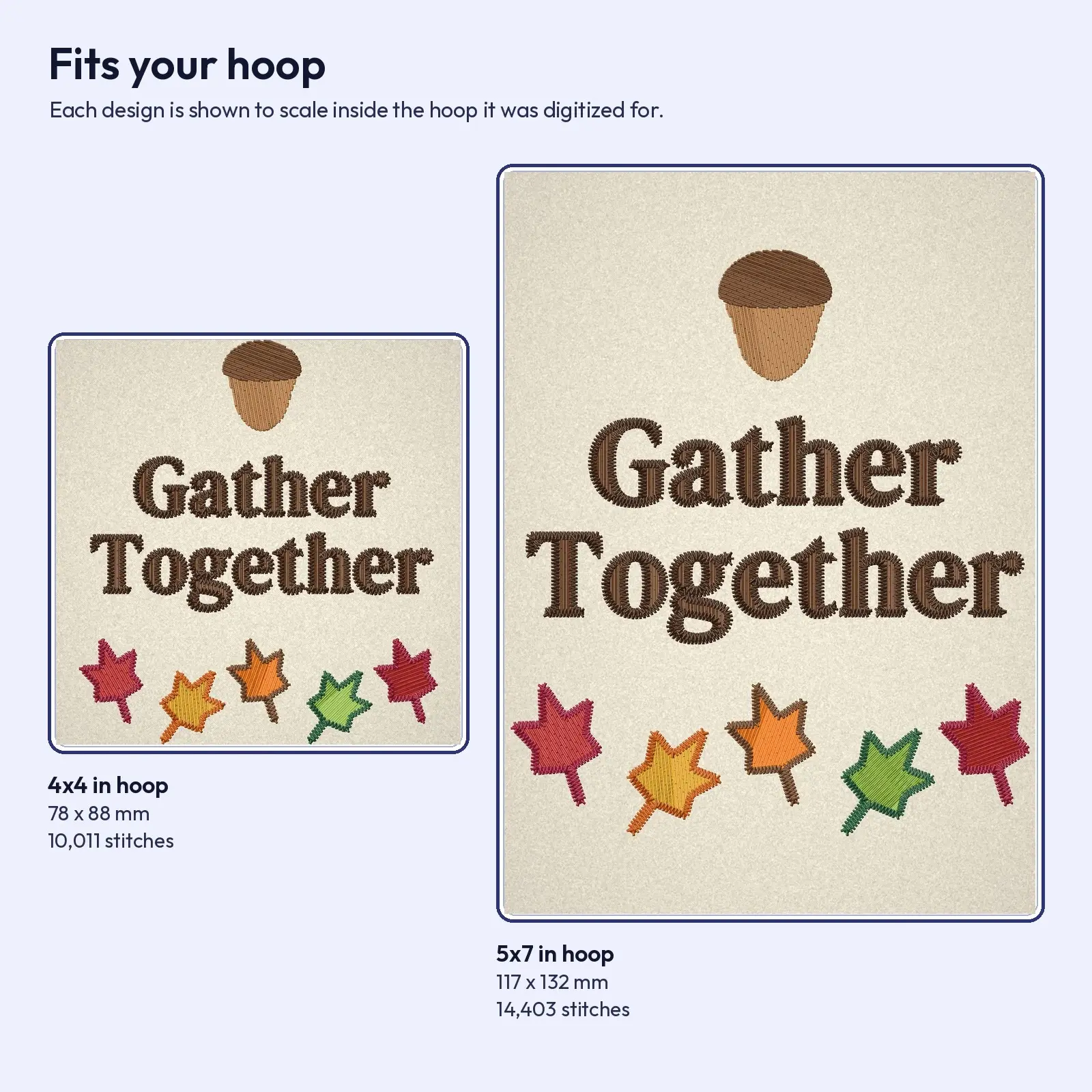 Gather Together Lettering with Leaf Garland - Thanksgiving Machine Embroidery Design, 4x4 and 5x7, preview 3 of 4