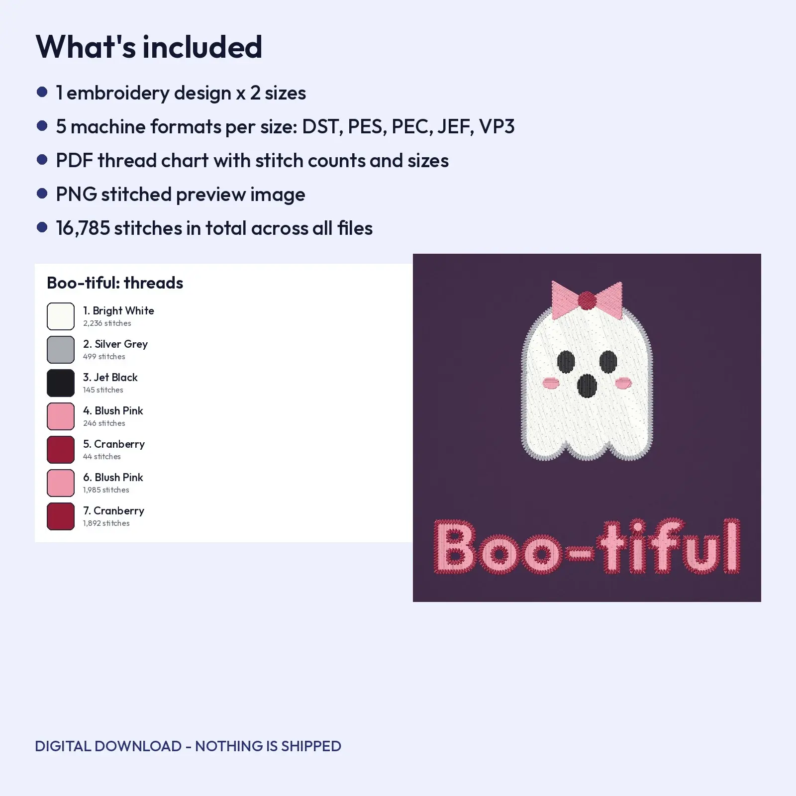 Boo-tiful Lettering with Ghost and Bow - Cute Machine Embroidery Design, 4x4 and 5x7, preview 4 of 4