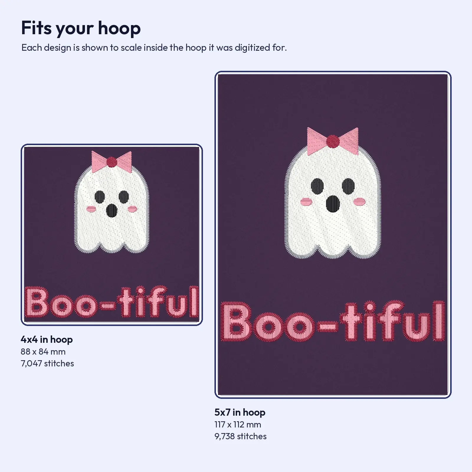Boo-tiful Lettering with Ghost and Bow - Cute Machine Embroidery Design, 4x4 and 5x7, preview 3 of 4