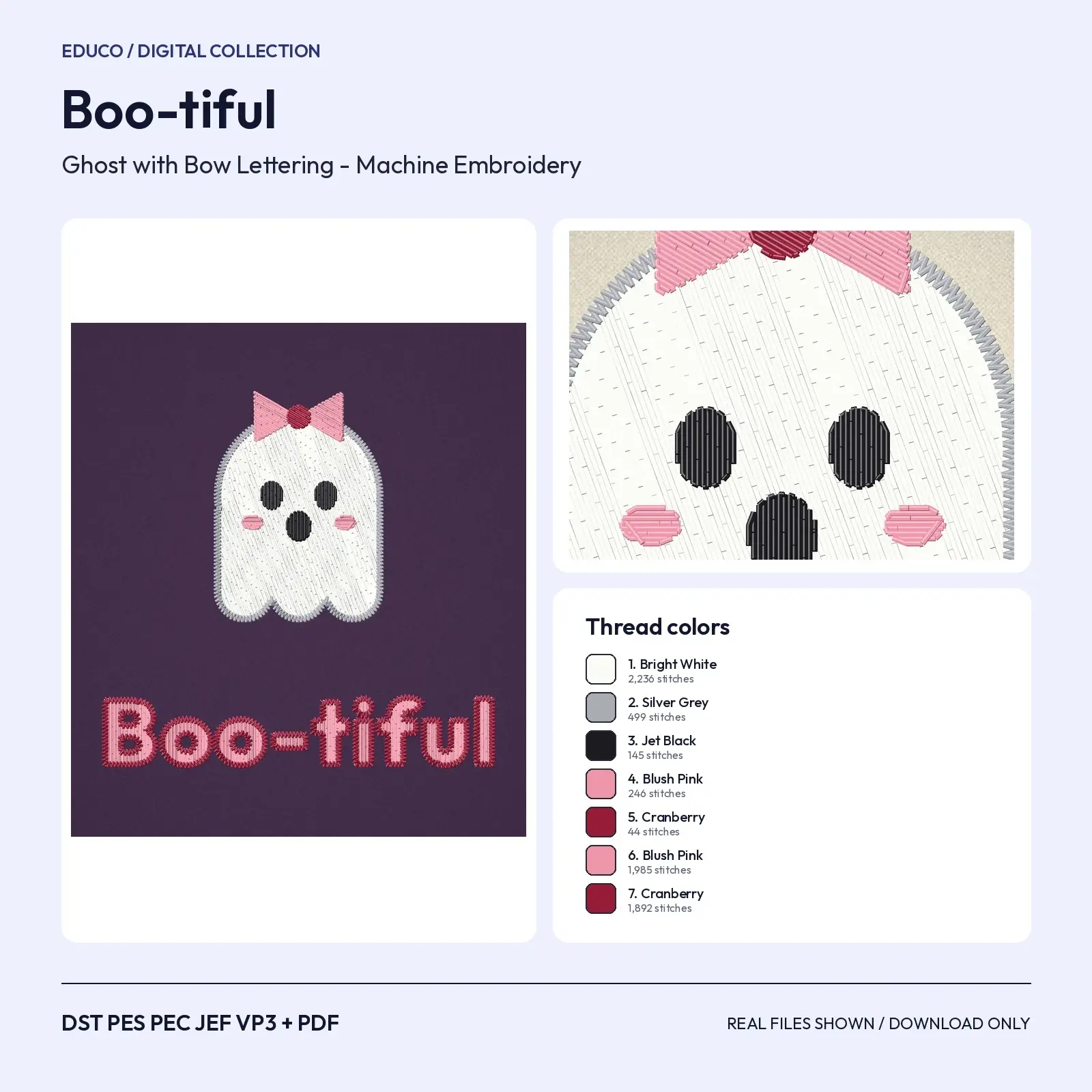 Boo-tiful Lettering with Ghost and Bow - Cute Machine Embroidery Design, 4x4 and 5x7 preview