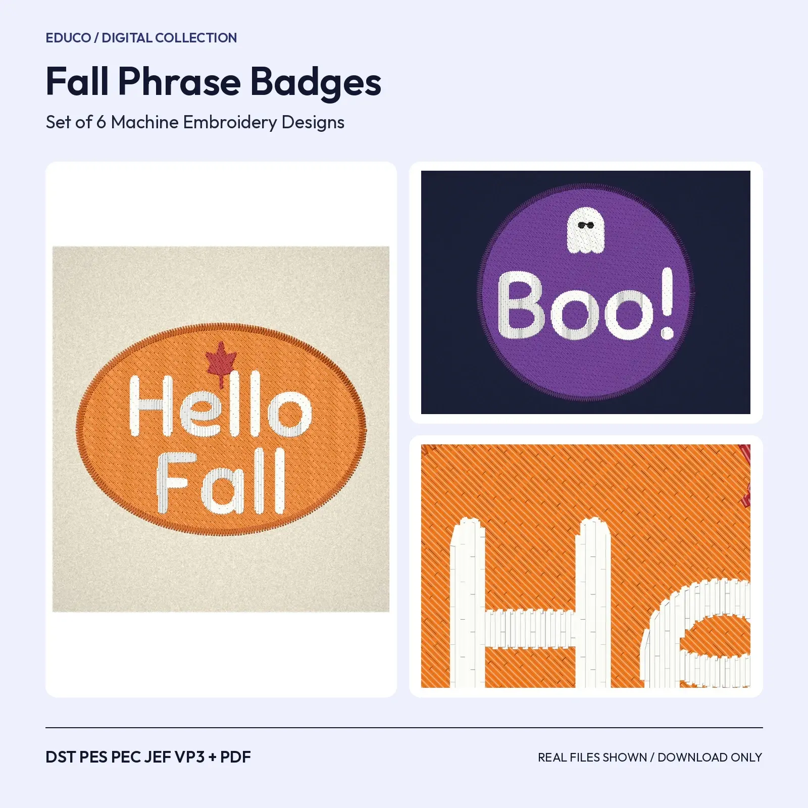 Fall Phrase Badges Set of 6 - Hello Fall, Boo, Thankful and More Machine Embroidery Designs preview