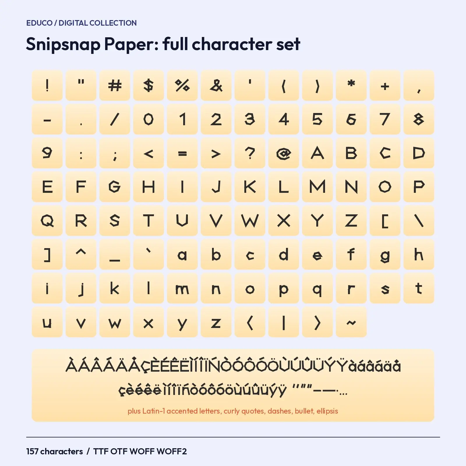 Snipsnap Paper Hand-Cut Paper Angular Font – TTF, OTF, WOFF, WOFF2 + Specimen PDF, preview 2 of 3