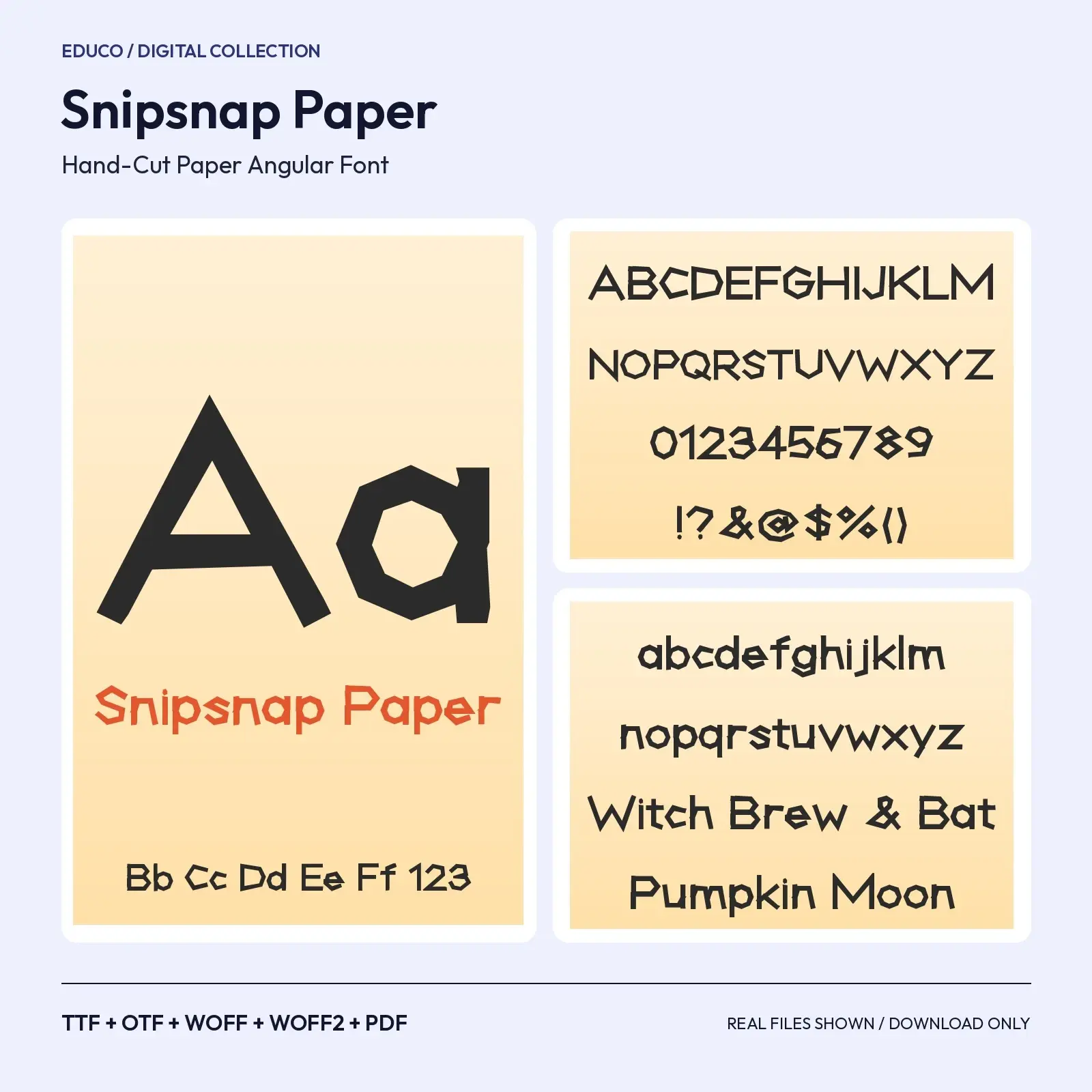 Snipsnap Paper Hand-Cut Paper Angular Font – TTF, OTF, WOFF, WOFF2 + Specimen PDF, preview 1 of 3