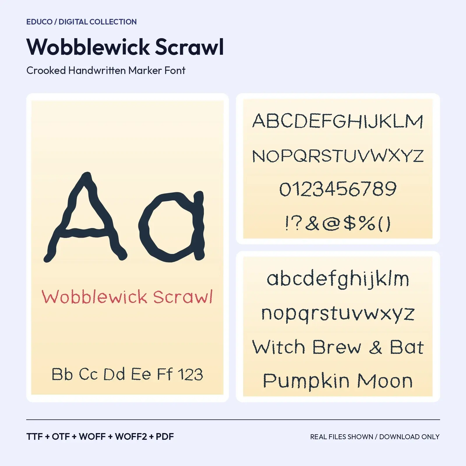 Wobblewick Scrawl Crooked Handwritten Marker Font – TTF, OTF, WOFF, WOFF2 + Specimen PDF preview