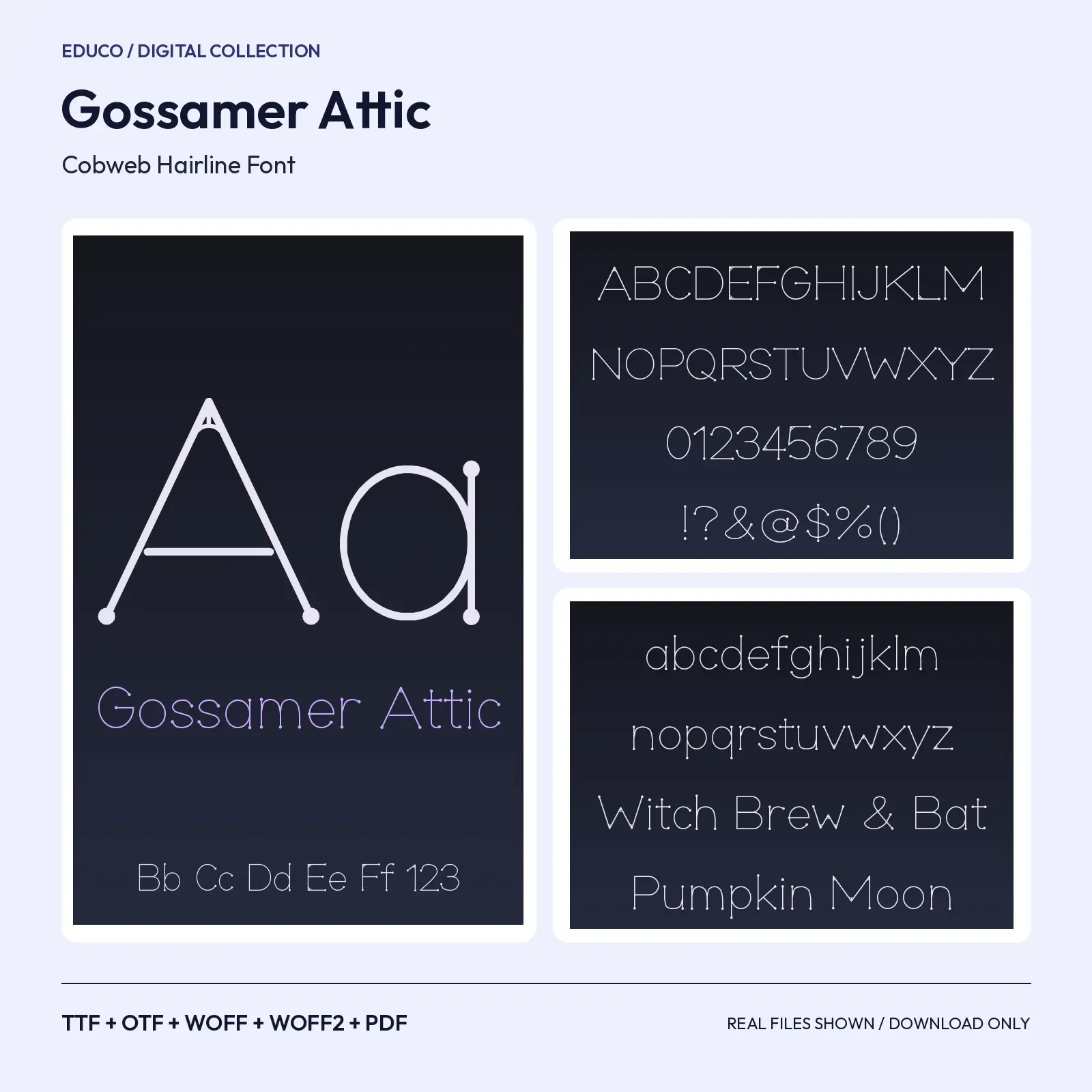 Gossamer Attic Cobweb Hairline Font – TTF, OTF, WOFF, WOFF2 + Specimen PDF, preview 1 of 3