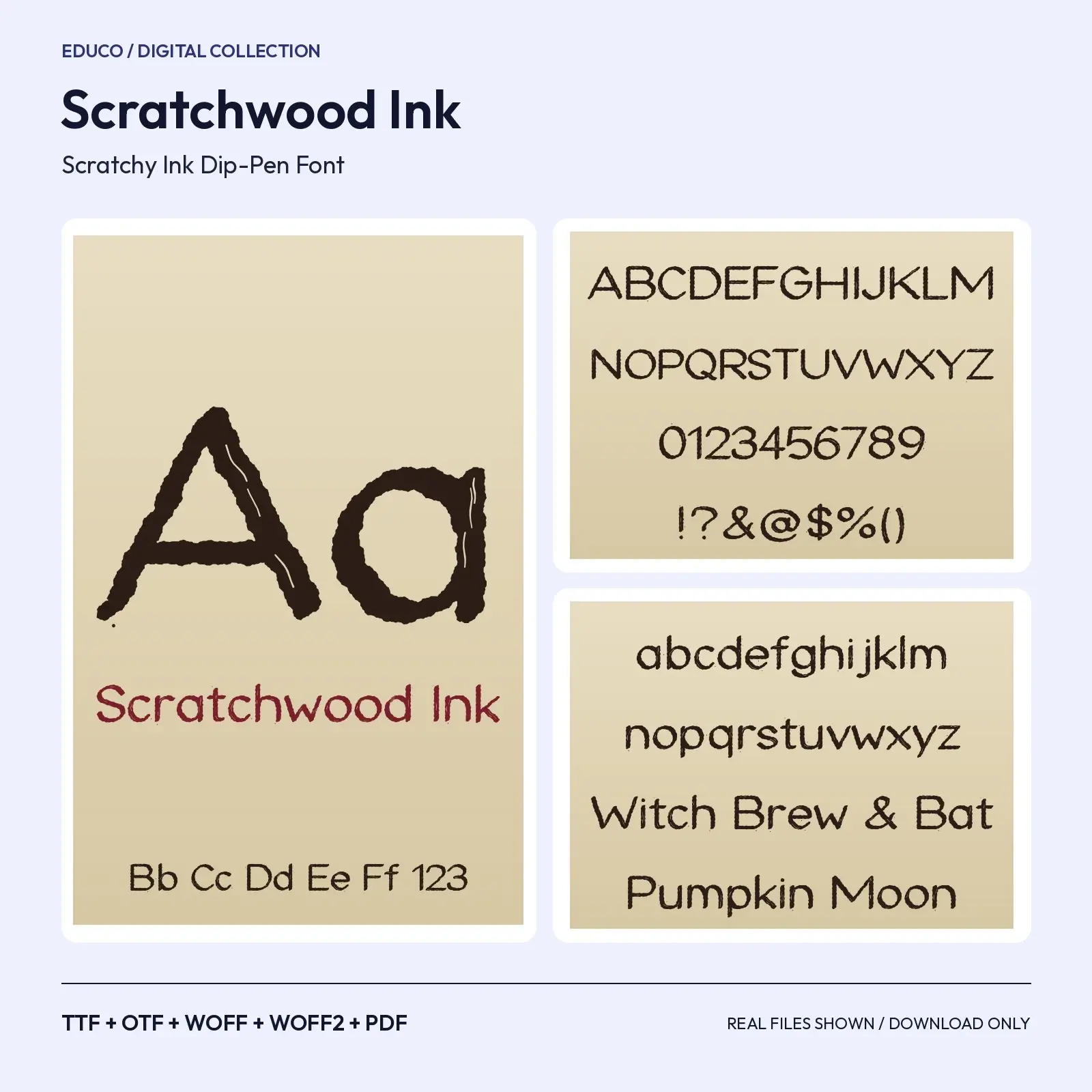 Scratchwood Ink Scratchy Ink Dip-Pen Font – TTF, OTF, WOFF, WOFF2 + Specimen PDF, preview 1 of 3