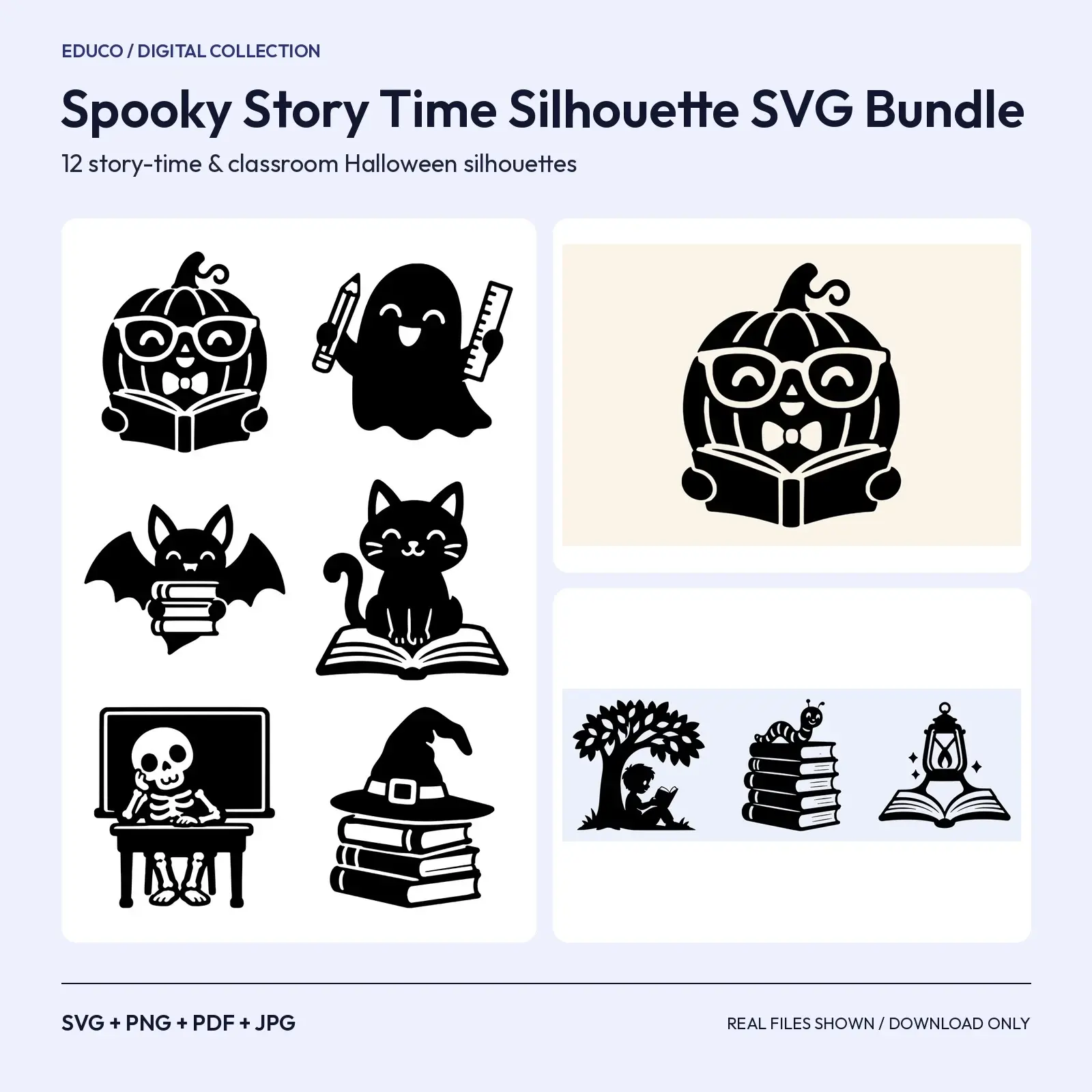 Spooky Story Time Silhouette SVG Bundle – 12 Halloween Reading & Classroom Cut Files preview