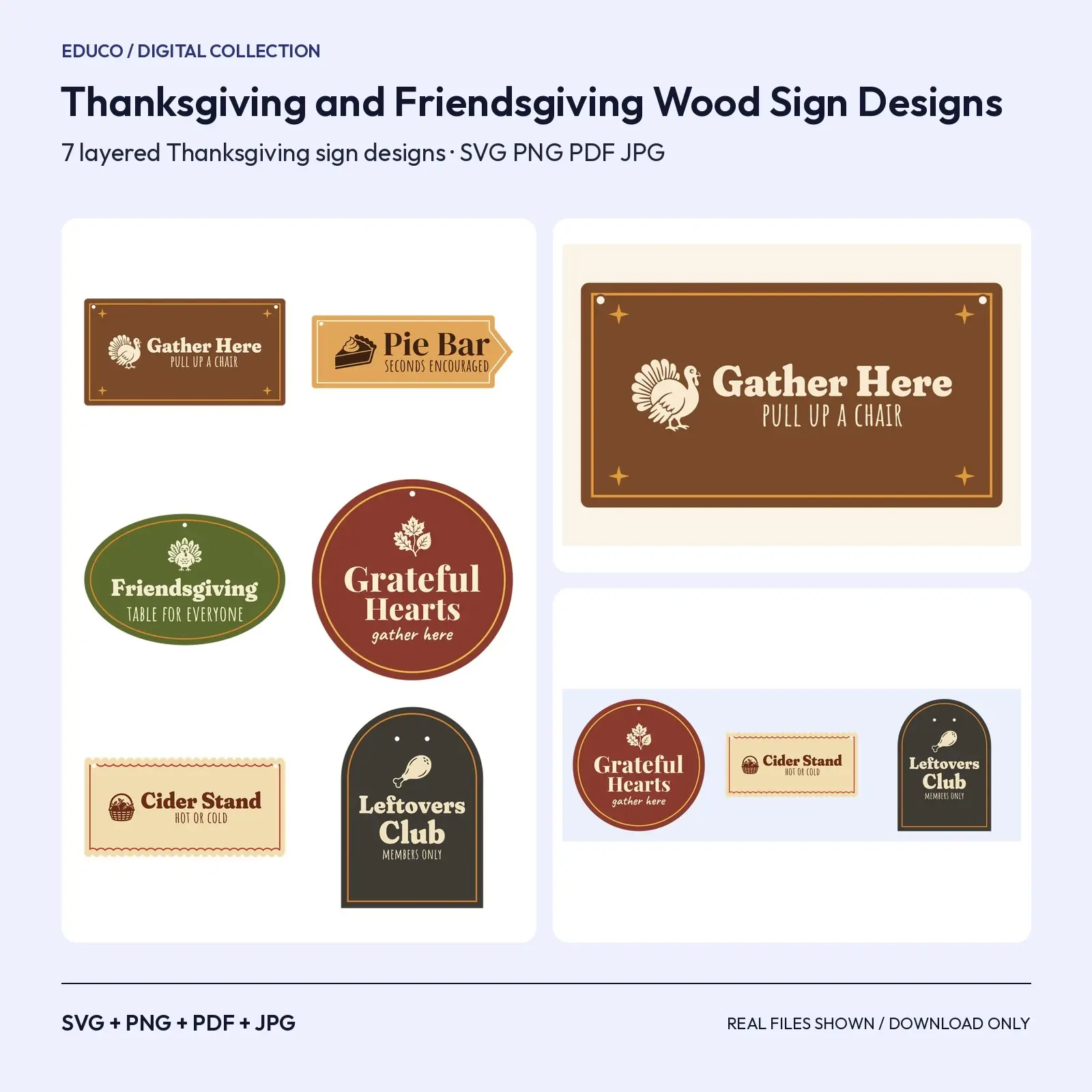 Thanksgiving and Friendsgiving Wood Sign Designs – 7 Layered Table and Porch SVG Cut Files preview