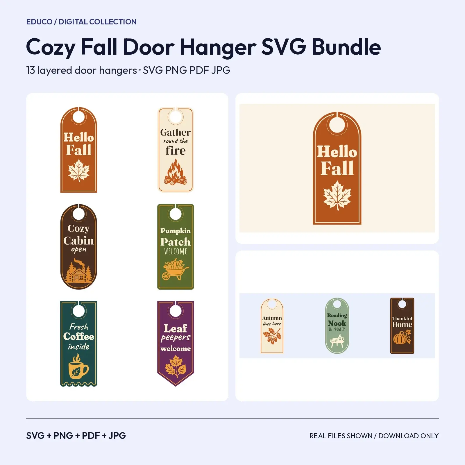Cozy Fall Door Hanger SVG Bundle – 13 Pumpkin Patch, Cabin, Coffee & Turkey Door Signs preview