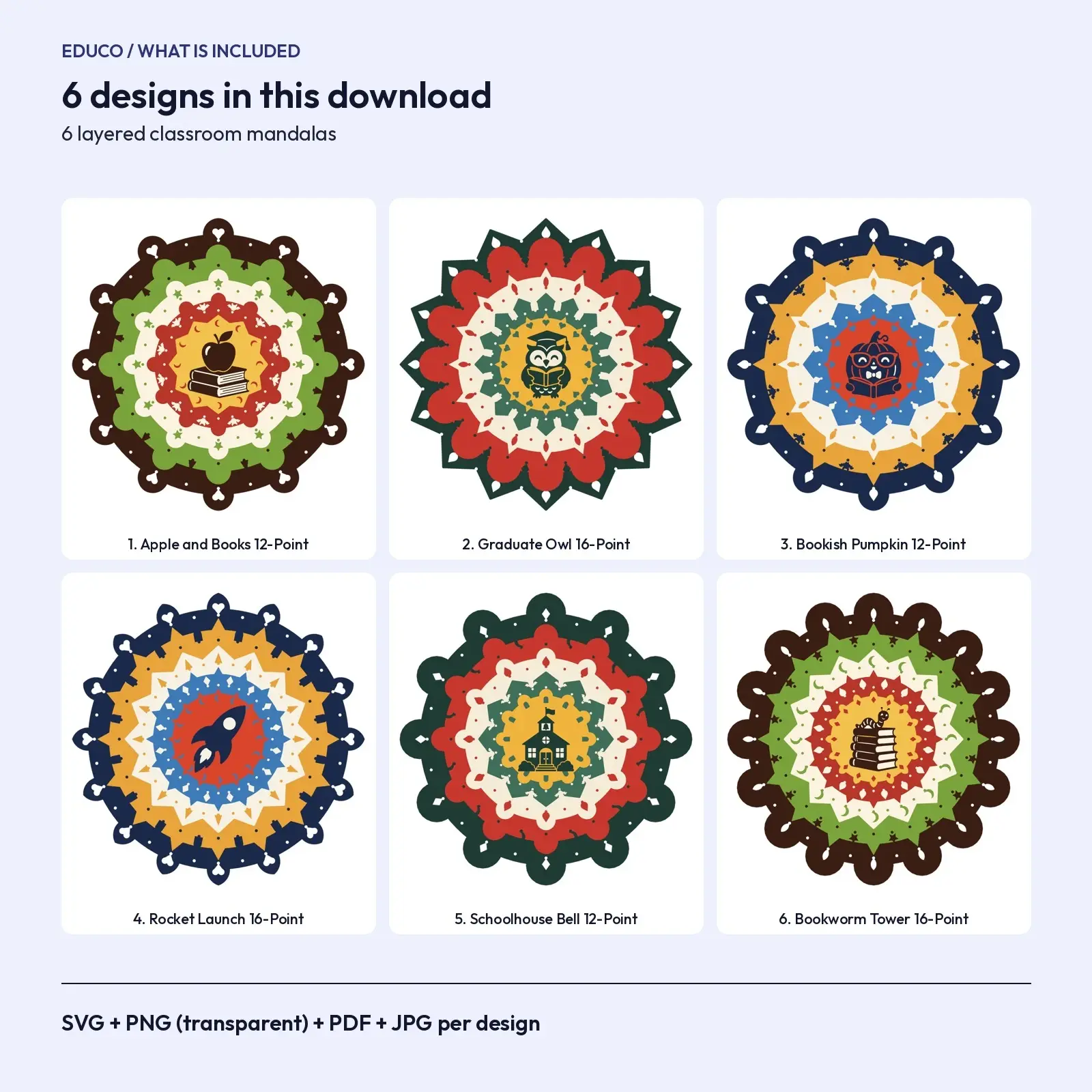 Back to School Layered Mandala SVG – 6 Classroom Multi-Layer Paper Cut Designs, preview 2 of 3