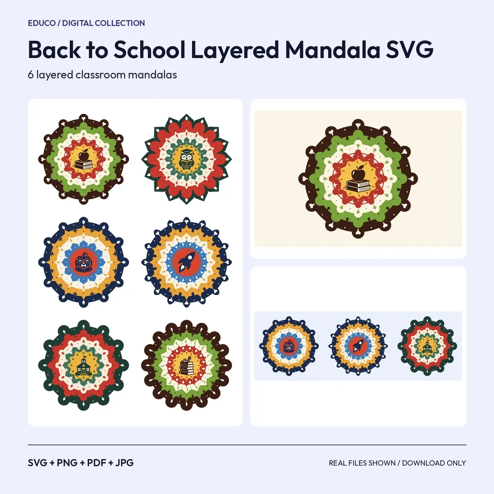 Back to School Layered Mandala SVG – 6 Classroom Multi-Layer Paper Cut Designs preview