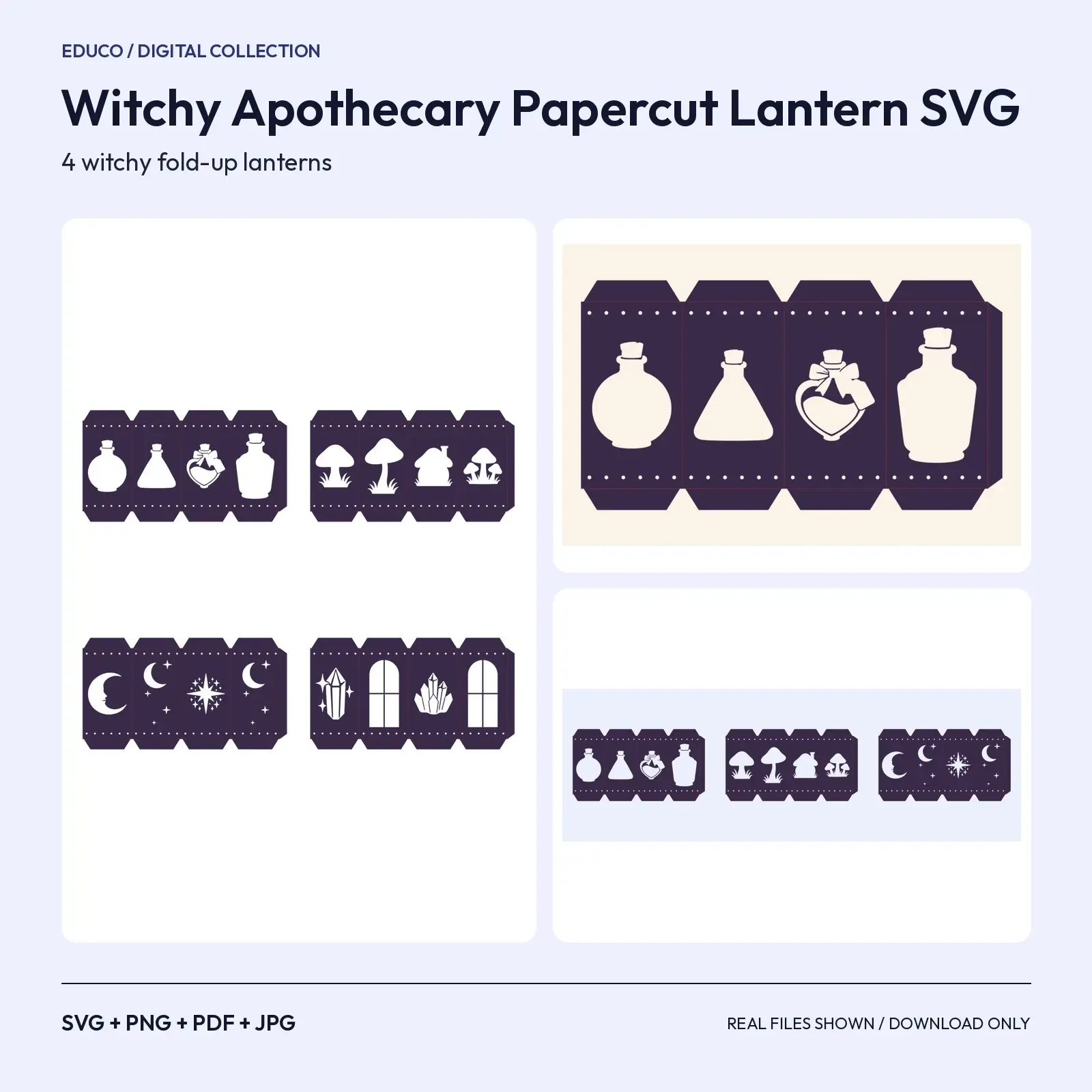 Witchy Apothecary Papercut Lantern SVG – 4 Potion, Mushroom and Moon Luminary Templates preview