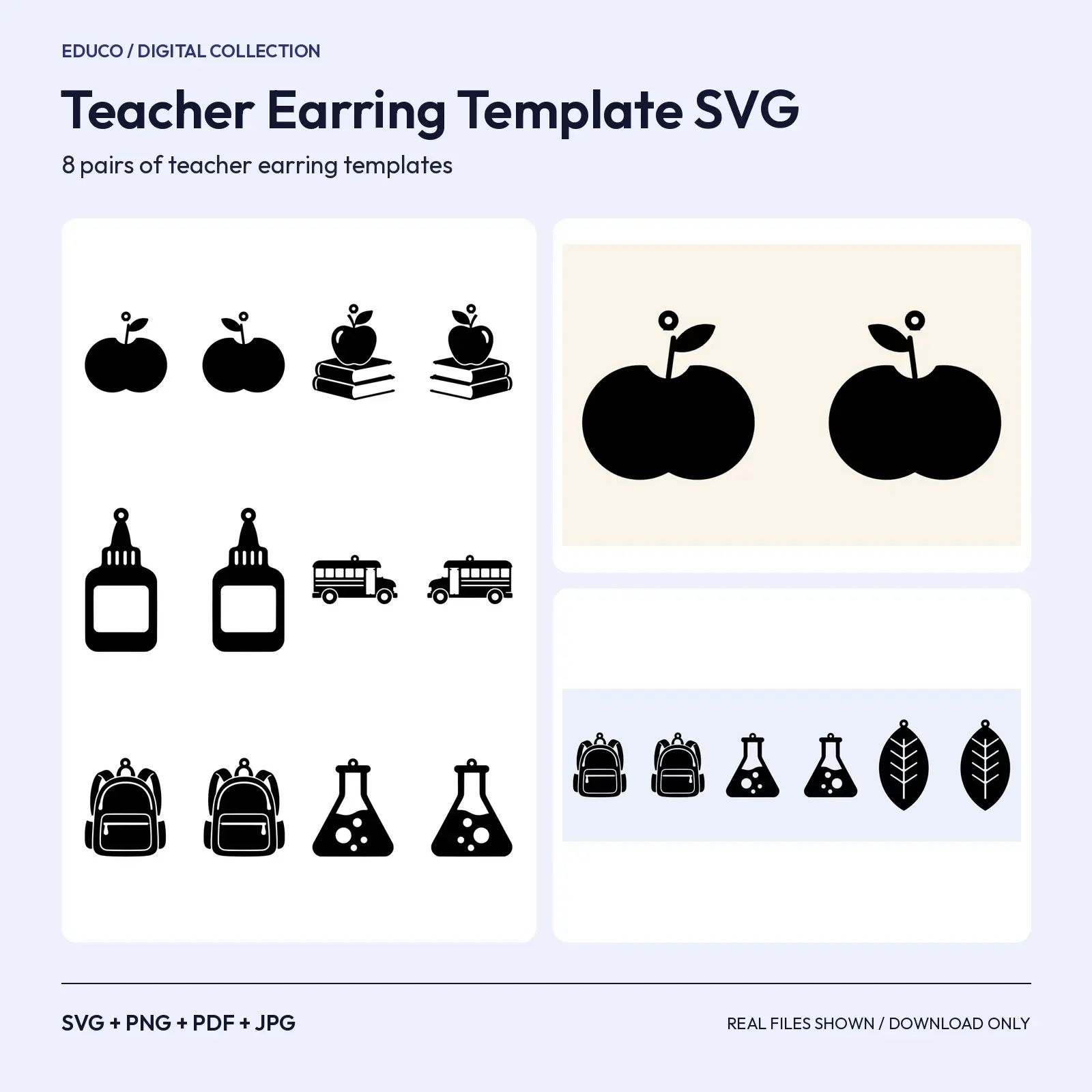 Teacher Earring Template SVG – 8 Apple, Backpack and School Bus Dangle Earring Cut Files preview