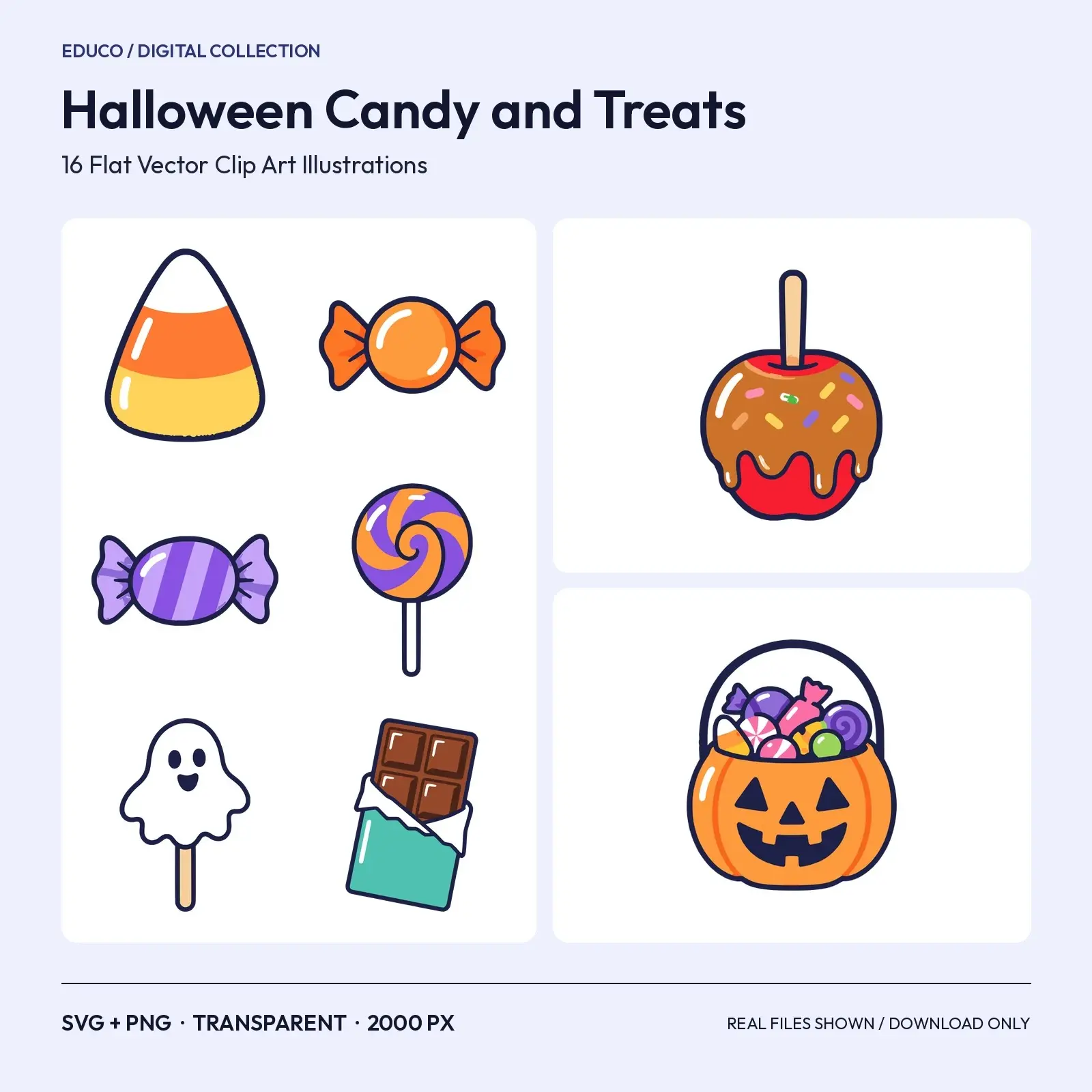Halloween Candy and Treats Clip Art – 16 Flat Vector Sweets preview