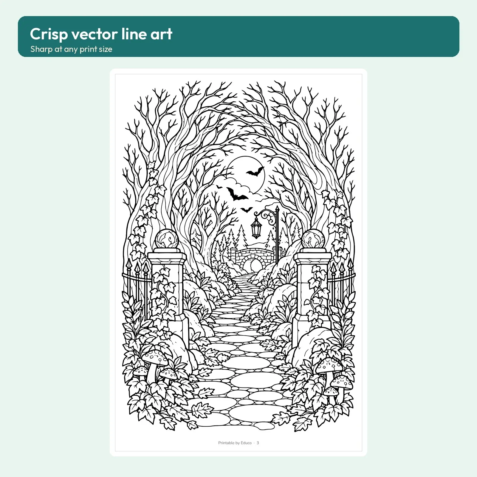 Spooky Forest Landscapes Coloring Pages – 8 Moody Woodland Scenes for Adults, preview 3 of 3