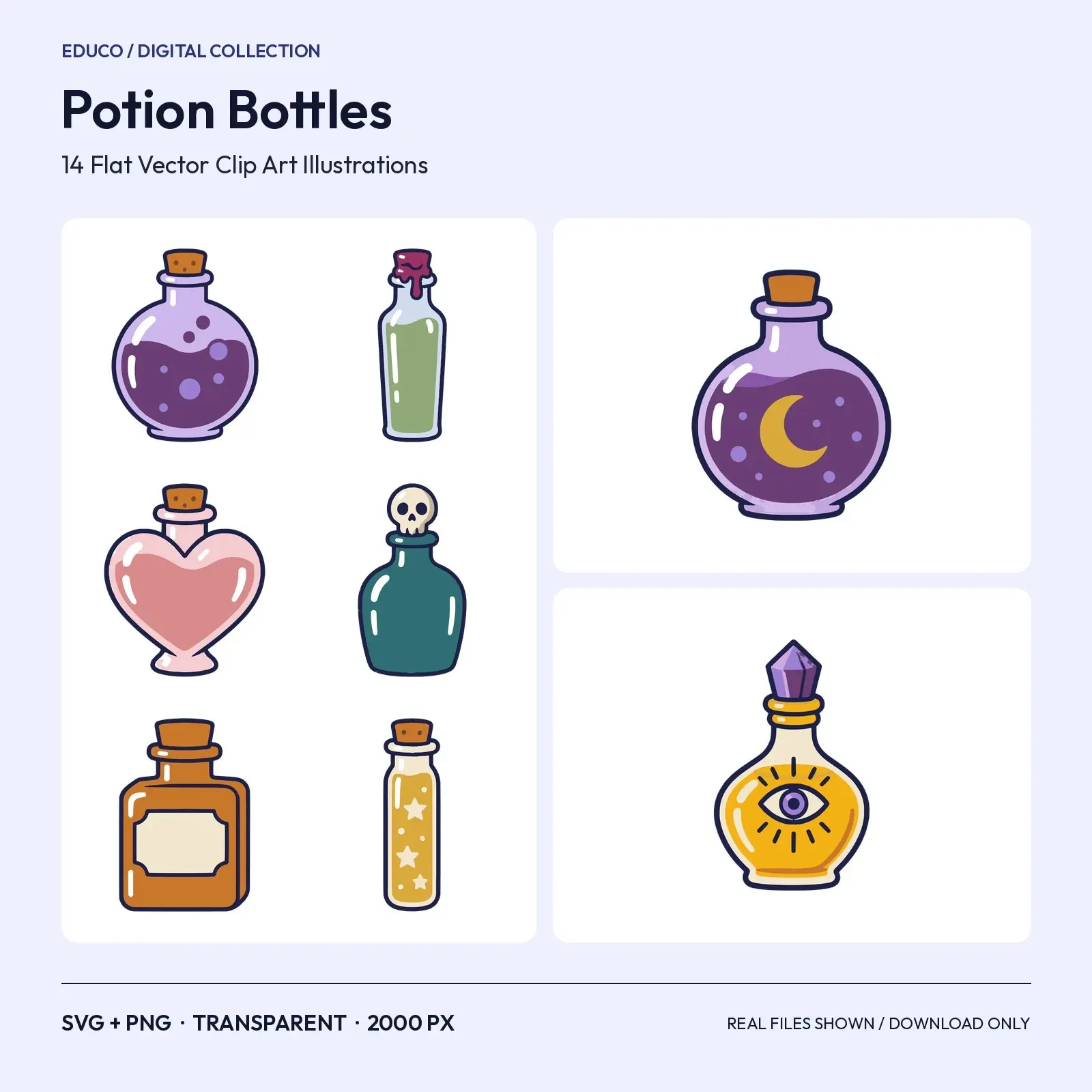 Witchy Potion Bottles Clip Art – 14 Flat Vector Apothecary Bottles preview
