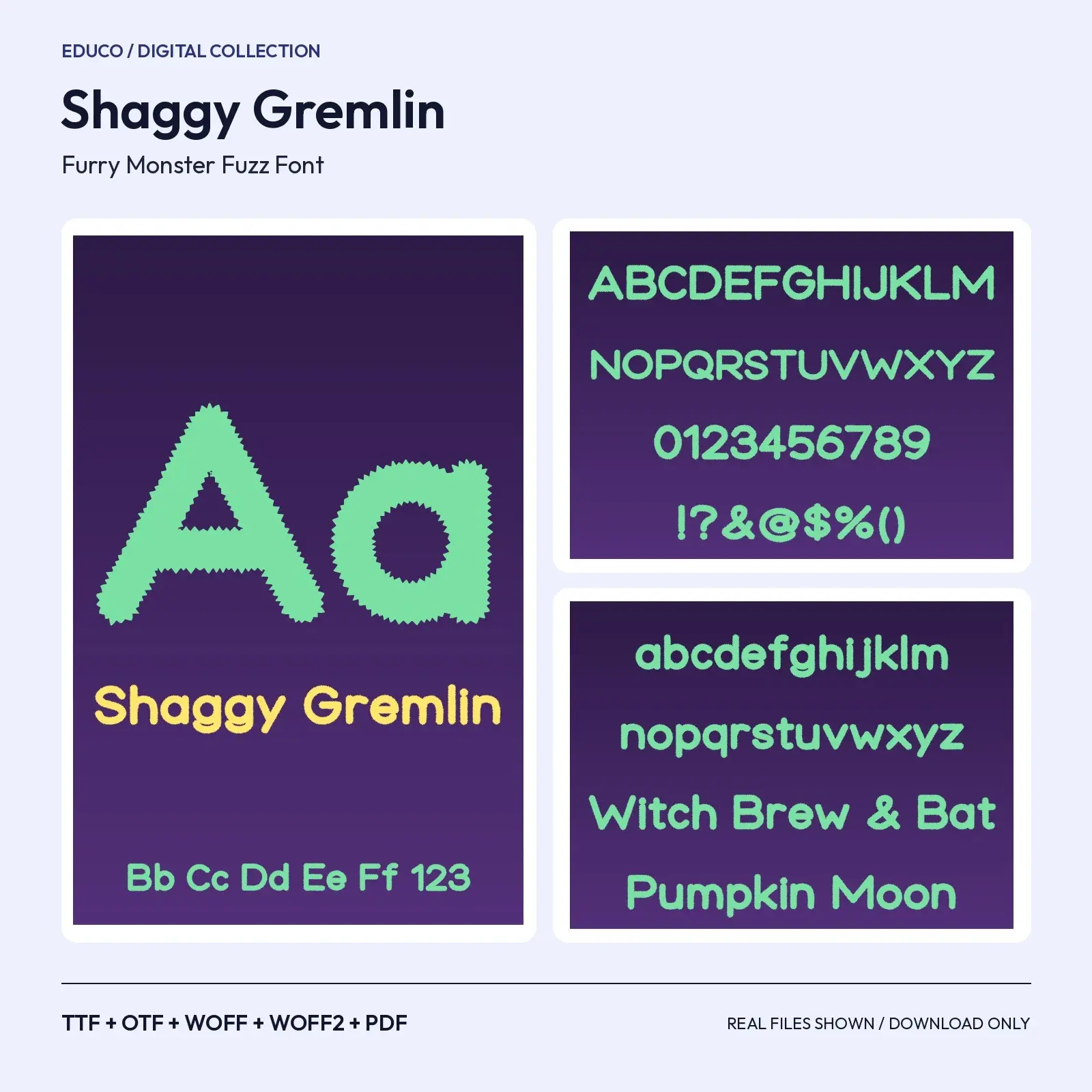 Shaggy Gremlin Furry Monster Fuzz Font – TTF, OTF, WOFF, WOFF2 + Specimen PDF, preview 1 of 3