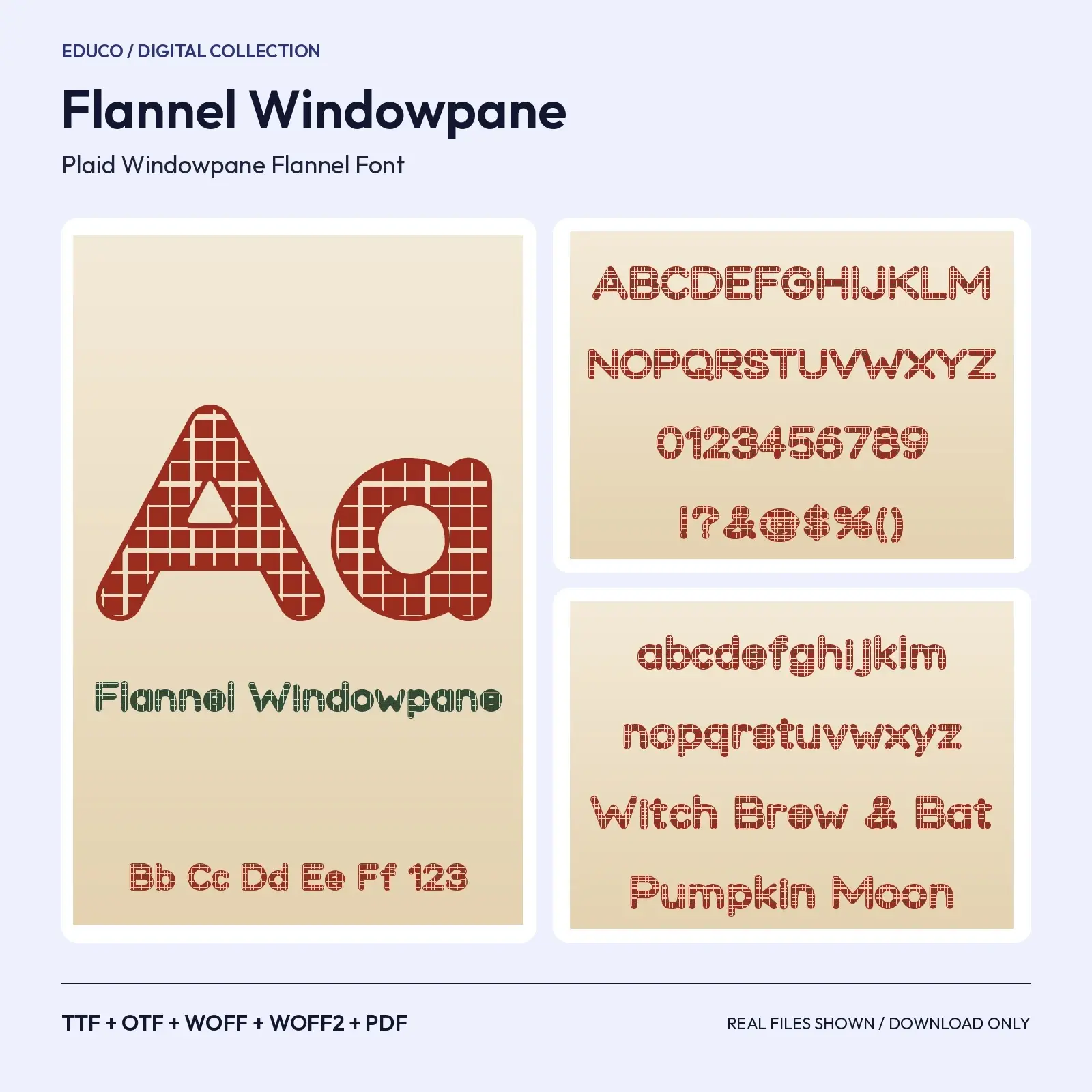 Flannel Windowpane Plaid Windowpane Flannel Font – TTF, OTF, WOFF, WOFF2 + Specimen PDF preview