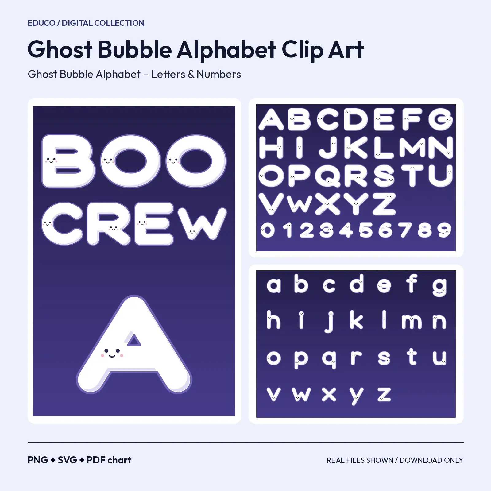 Friendly Ghost Bubble Letters Alphabet Clip Art – 62 Cute PNG + SVG Characters preview