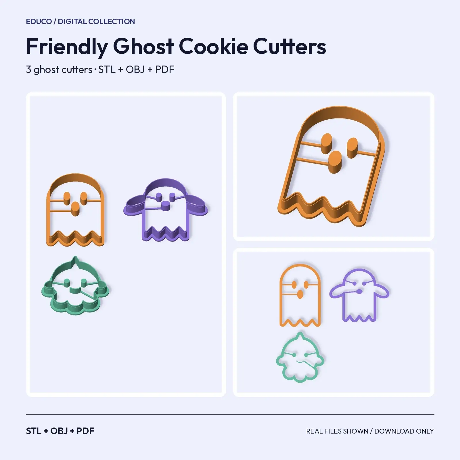 Friendly Ghost Cookie Cutters – 3 Poses, Print-Ready STL and OBJ Files preview
