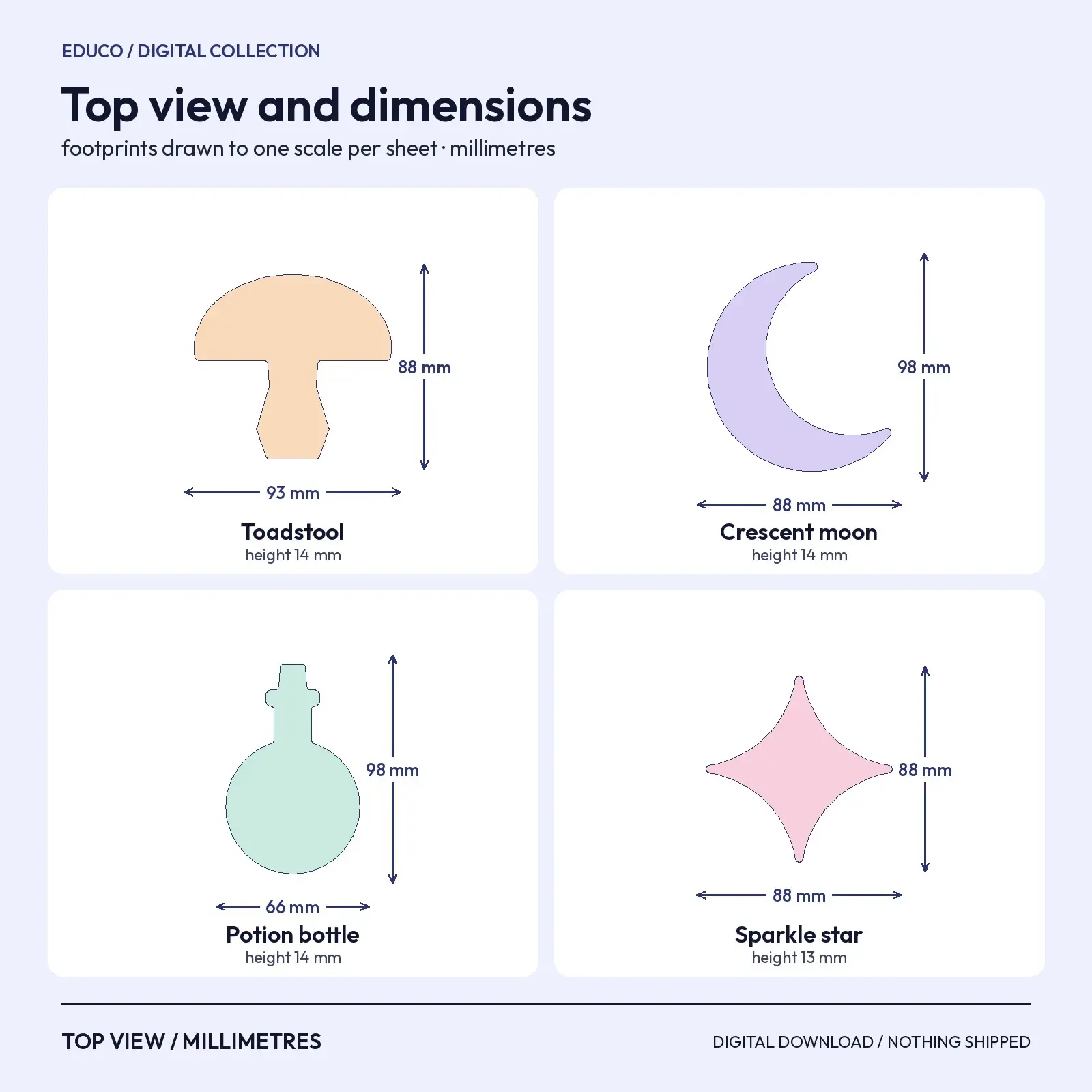 Toadstool, Moon, Star and Potion Cookie Cutters – 4 Witchy Shapes for 3D Printing, preview 4 of 4