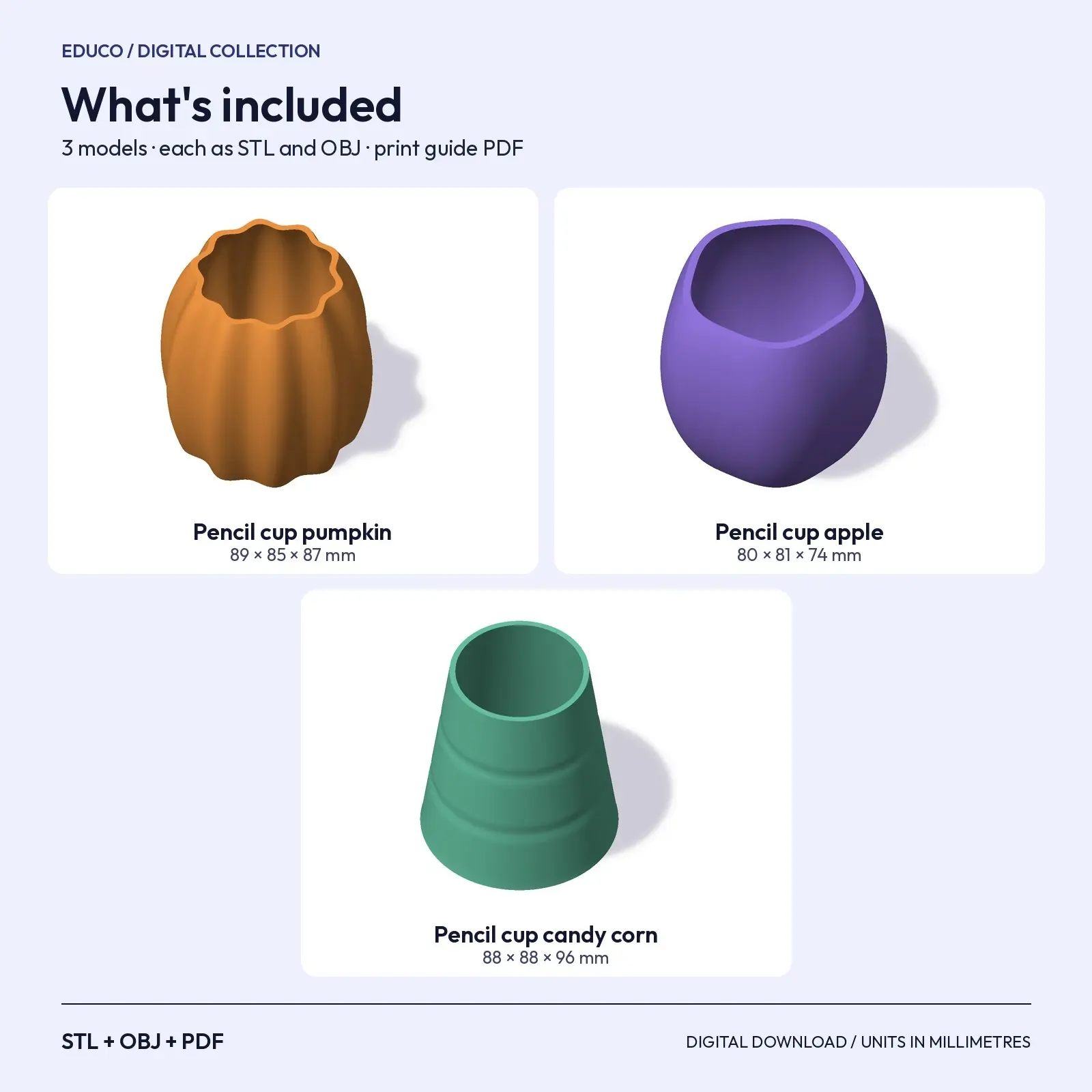 Teacher Desk Pencil Cups – Pumpkin, Apple and Candy Corn, 3D Printable STL + OBJ, preview 3 of 4