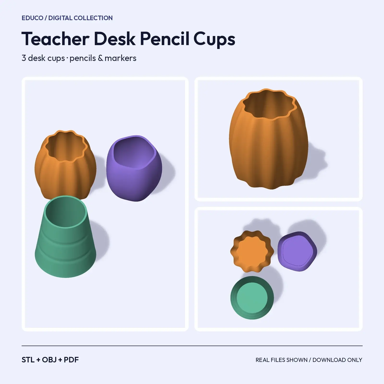 Teacher Desk Pencil Cups – Pumpkin, Apple and Candy Corn, 3D Printable STL + OBJ, preview 1 of 4