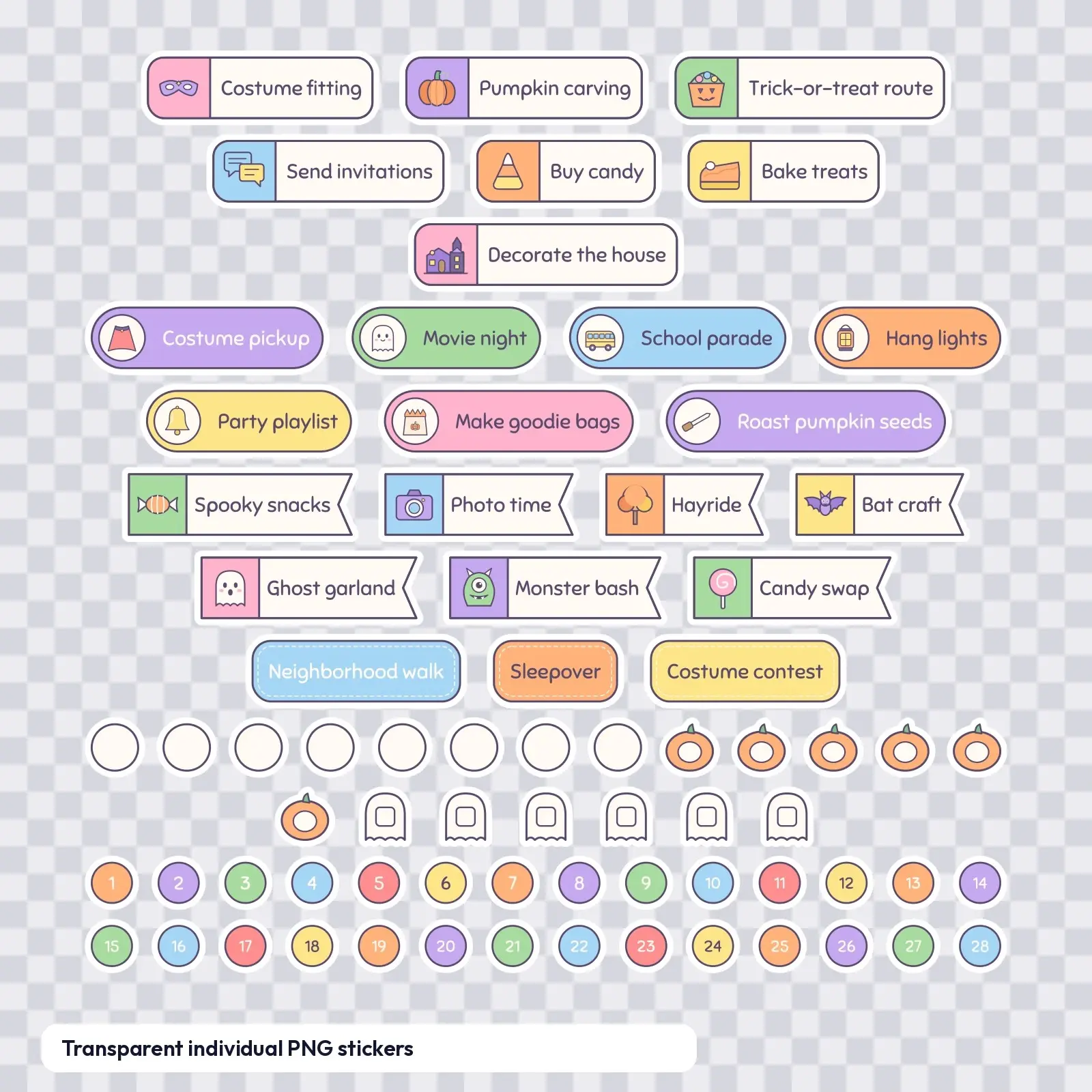 Halloween Party Planner Stickers - 77 Cute Functional Labels, Checkboxes and Date Dots, preview 4 of 4