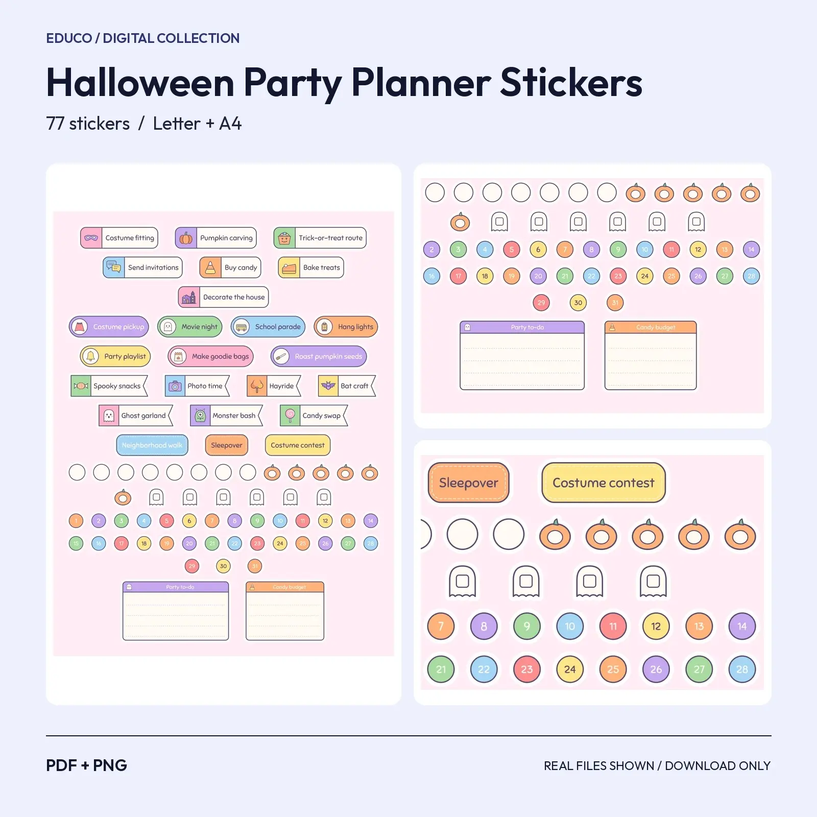 Halloween Party Planner Stickers - 77 Cute Functional Labels, Checkboxes and Date Dots preview