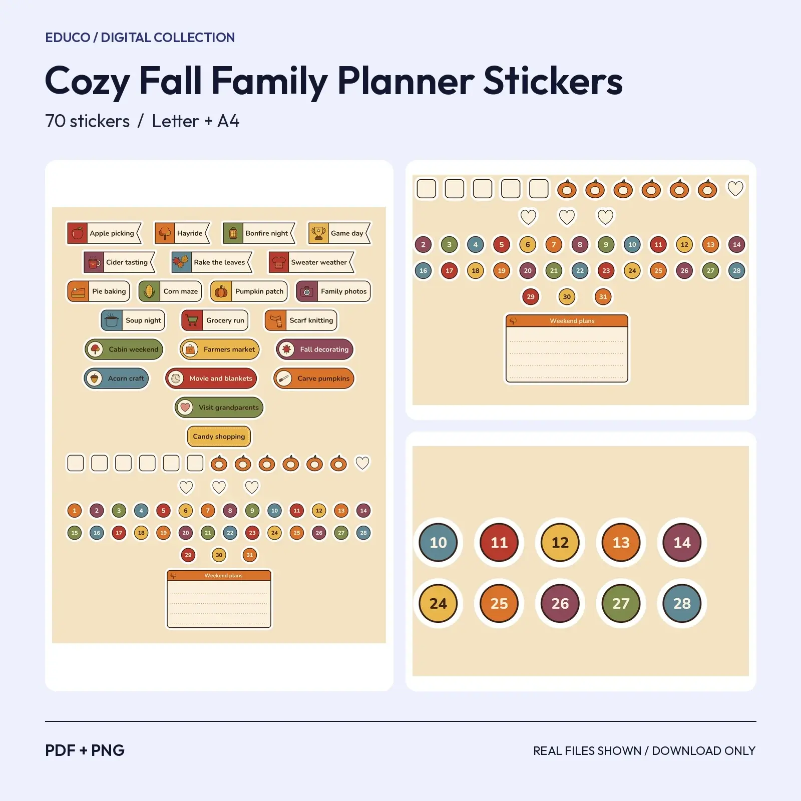 Cozy Fall Family Planner Stickers - 70 Apple Picking, Bonfire and Harvest Event Labels preview