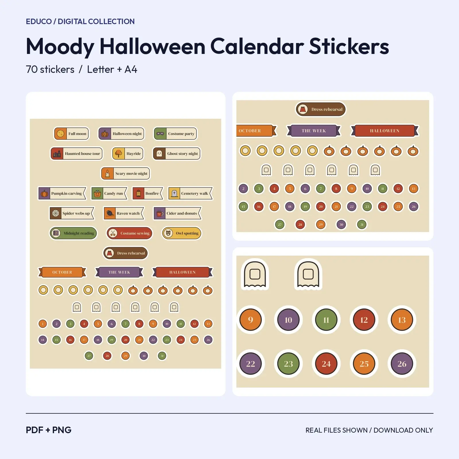 Haunted Harvest Halloween Calendar Stickers - 70 Moody Vintage Monthly Planner Labels preview