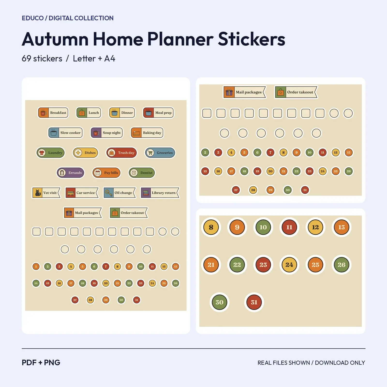 Haunted Harvest Home Planner Stickers - 69 Meal, Chore and Errand Labels in Autumn Colors preview