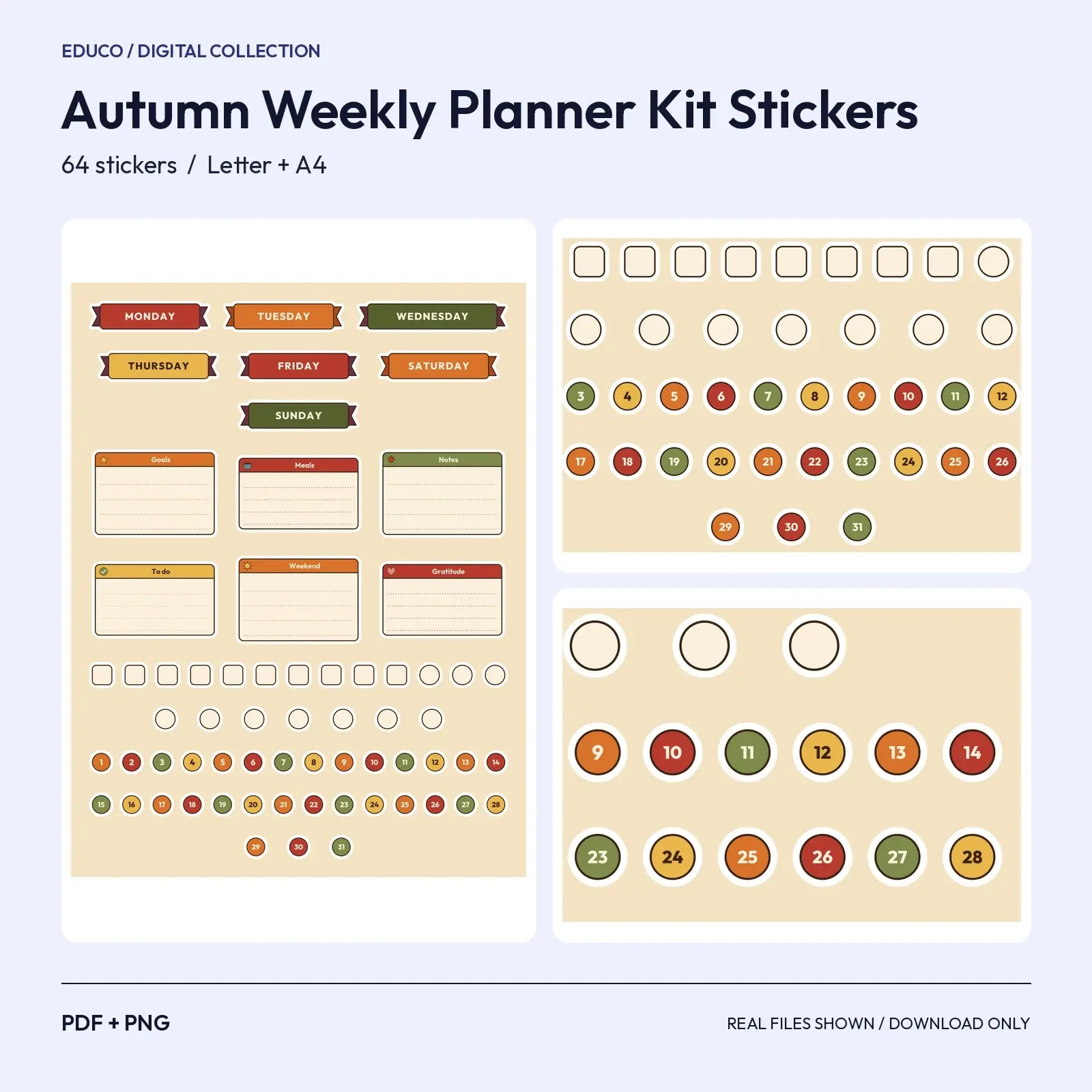 Autumn Weekly Planner Kit Stickers - 64 Banners, Boxes, Date Dots and Checkboxes in Plaid Tones preview