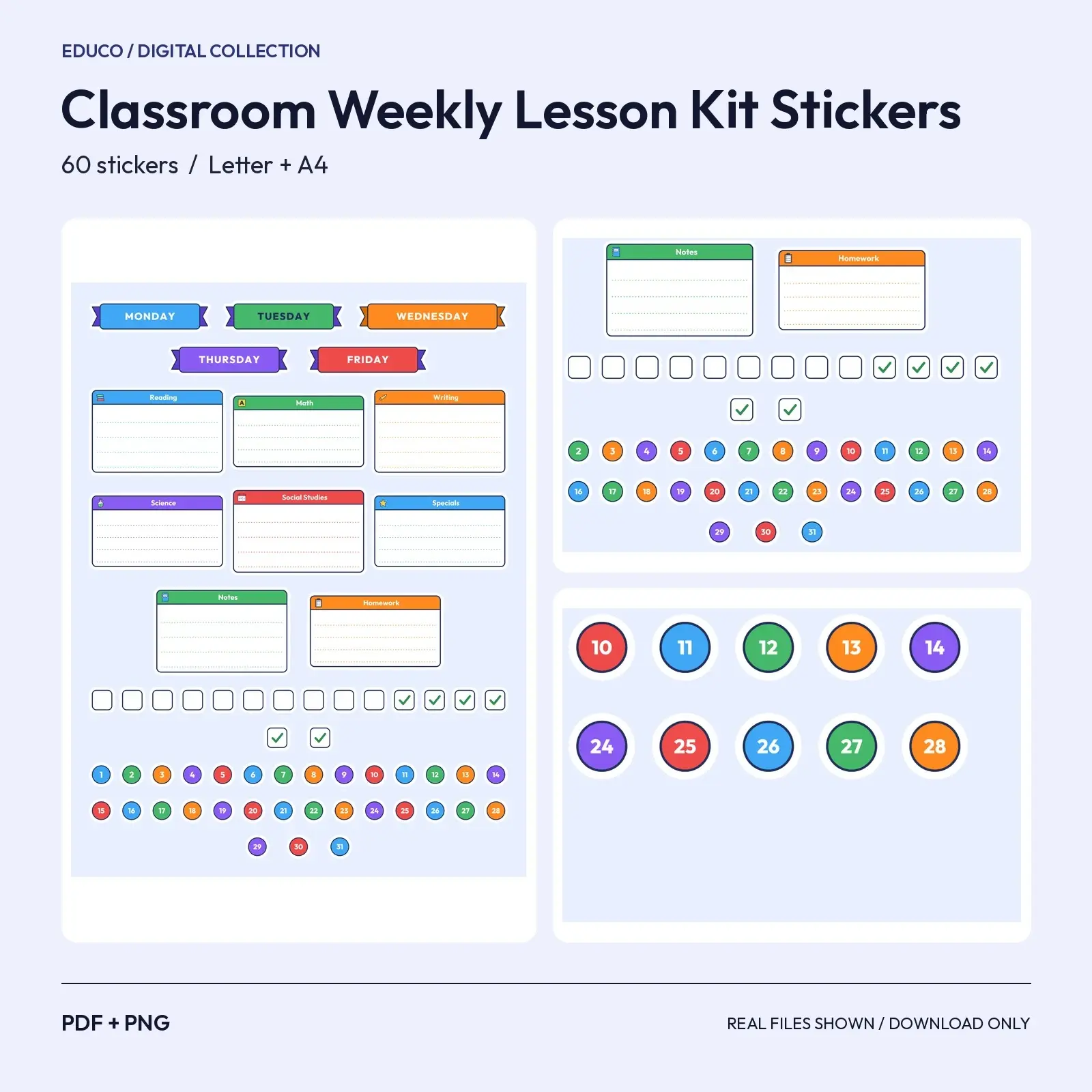 Fall Classroom Weekly Lesson Plan Kit Stickers - 60 Day Banners, Subject Boxes and Checkboxes preview