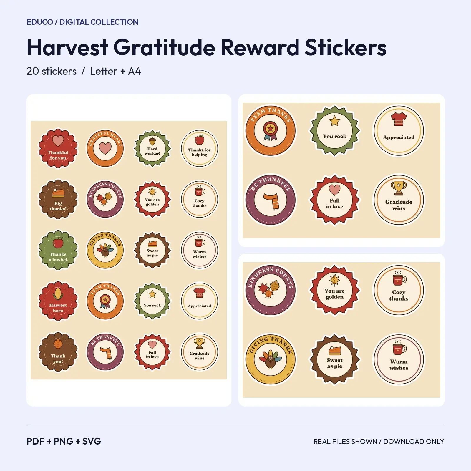 Harvest Gratitude Reward Stickers - 20 Thankful Badges for Teachers, Volunteers and Gifts preview