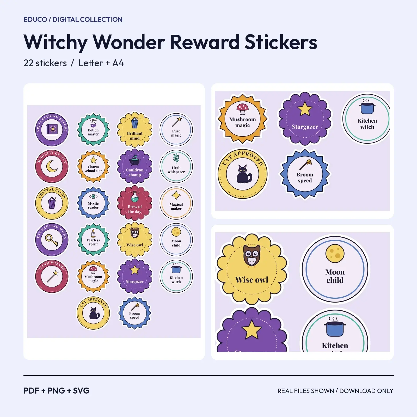 Witchy Wonder Reward Stickers - 22 Spellbinding Praise Badges with Potions, Crystals and Moons preview