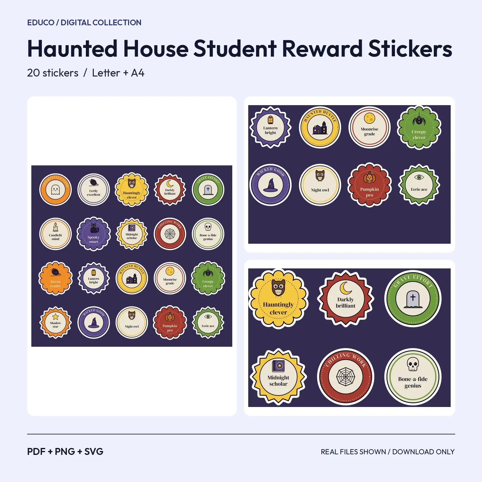 Haunted House Student Reward Stickers - 20 Frightfully Good Moody Praise Badges, 1 Inch to 1.5 Inch preview