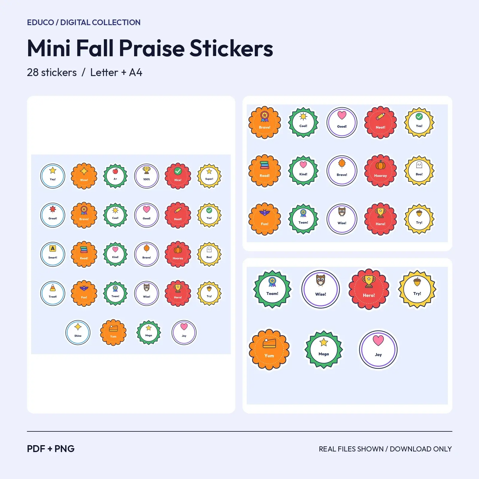 Mini Fall Praise Stickers - 28 Tiny One-Inch Teacher Reward Stickers for Papers and Planners preview