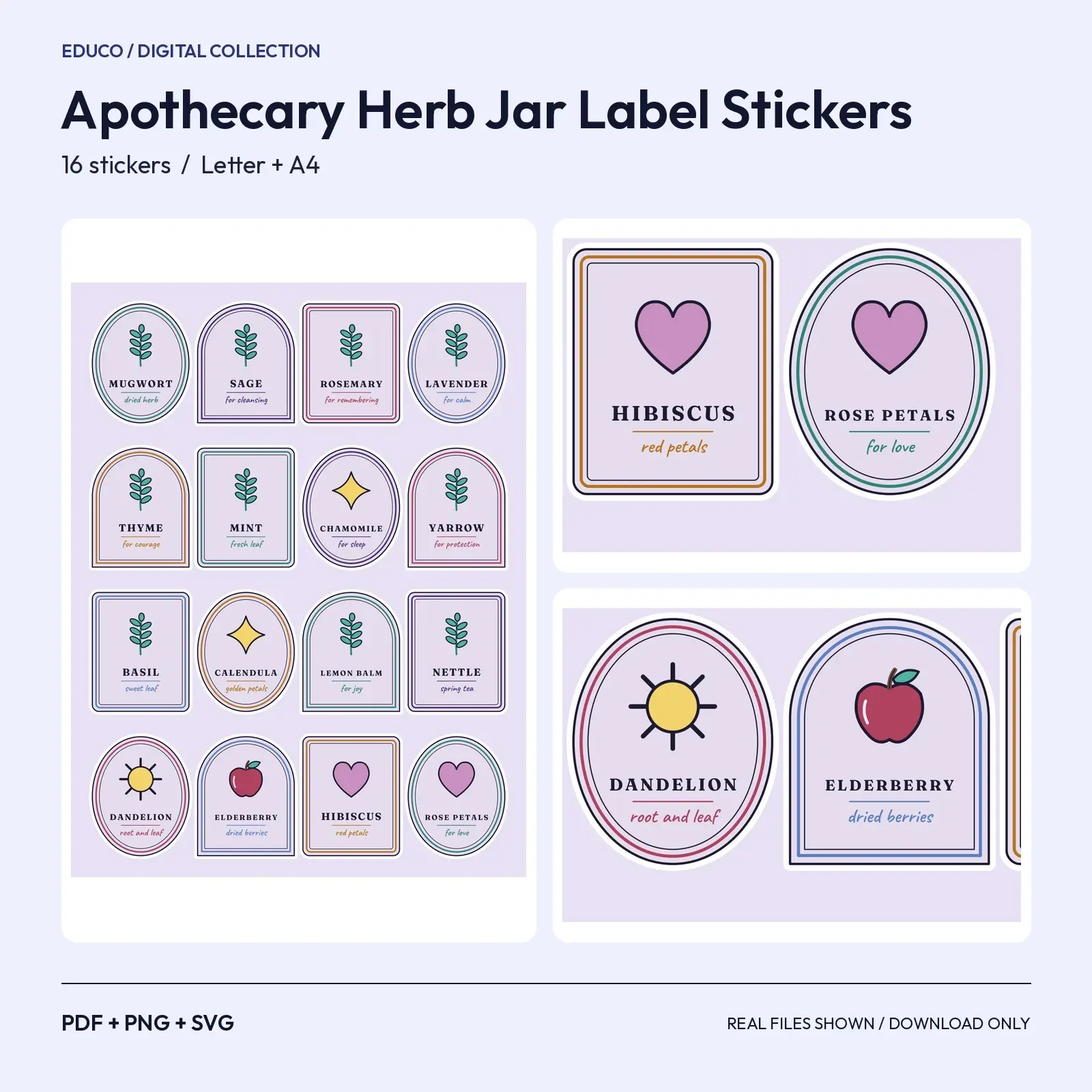 Apothecary Herb Jar Label Stickers - 16 Witchy Dried Herb and Tea Labels for Spell Jars, Cut SVG, preview 1 of 4
