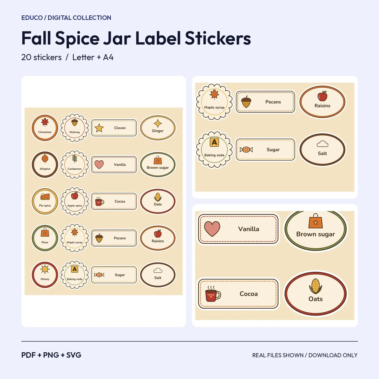 Fall Spice Jar Label Stickers - 20 Cozy Baking Spice and Pantry Labels in Plaid Tones, Cut SVG preview