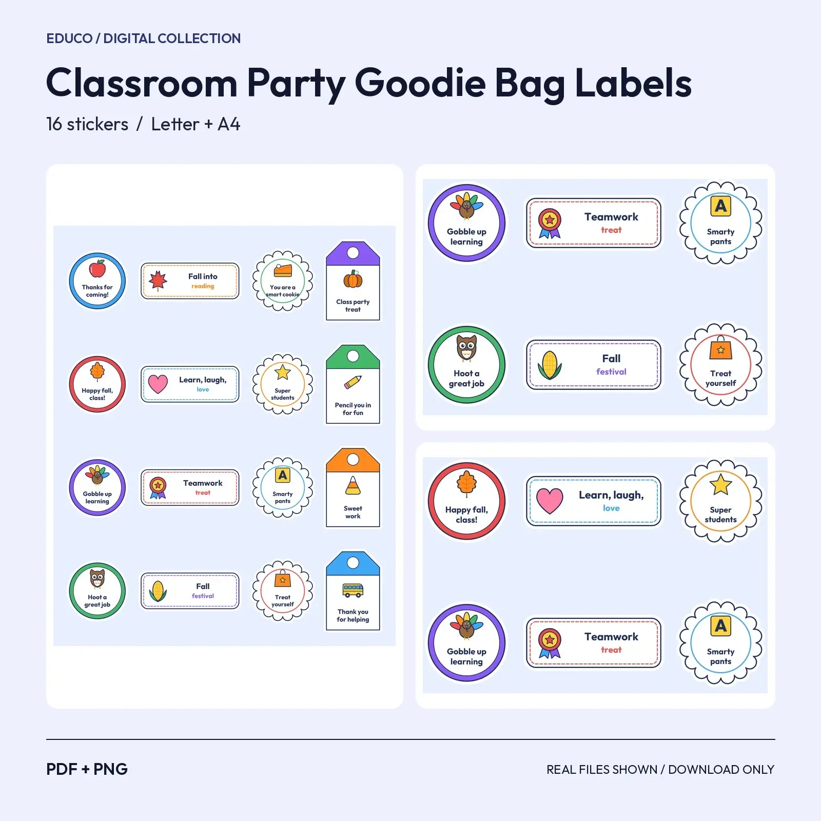Fall Class Party Goodie Bag Label Stickers - 16 Thank-You Seals and Treat Tags for Teachers preview