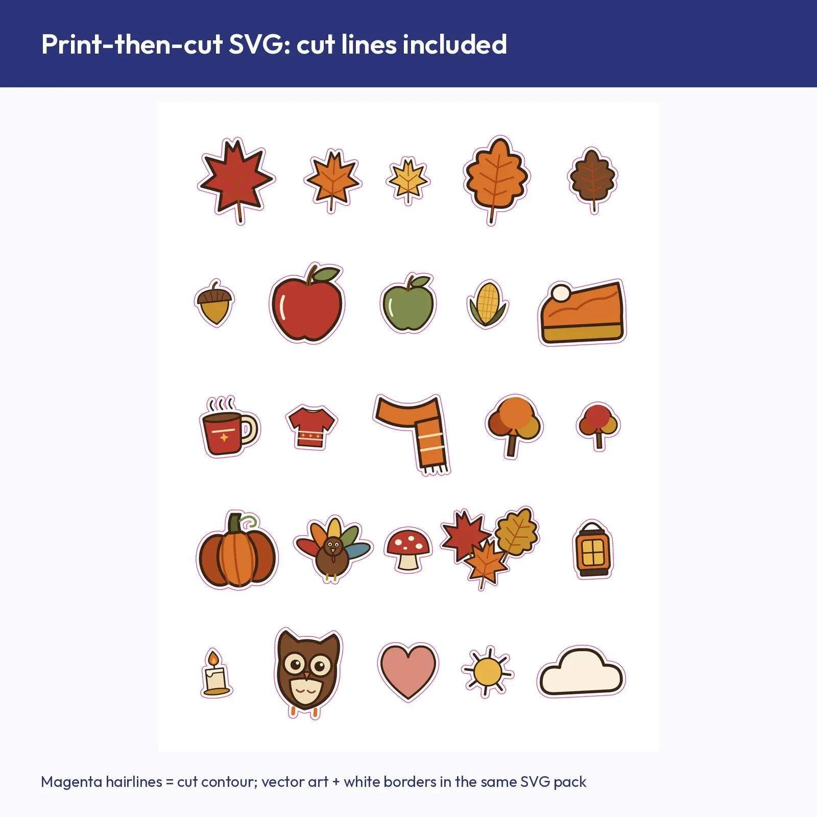 Autumn Leaves and Harvest Sticker Pack - 25 Apples, Acorns, Corn, Pie and Sweater Stickers, Cut SVG, preview 4 of 4