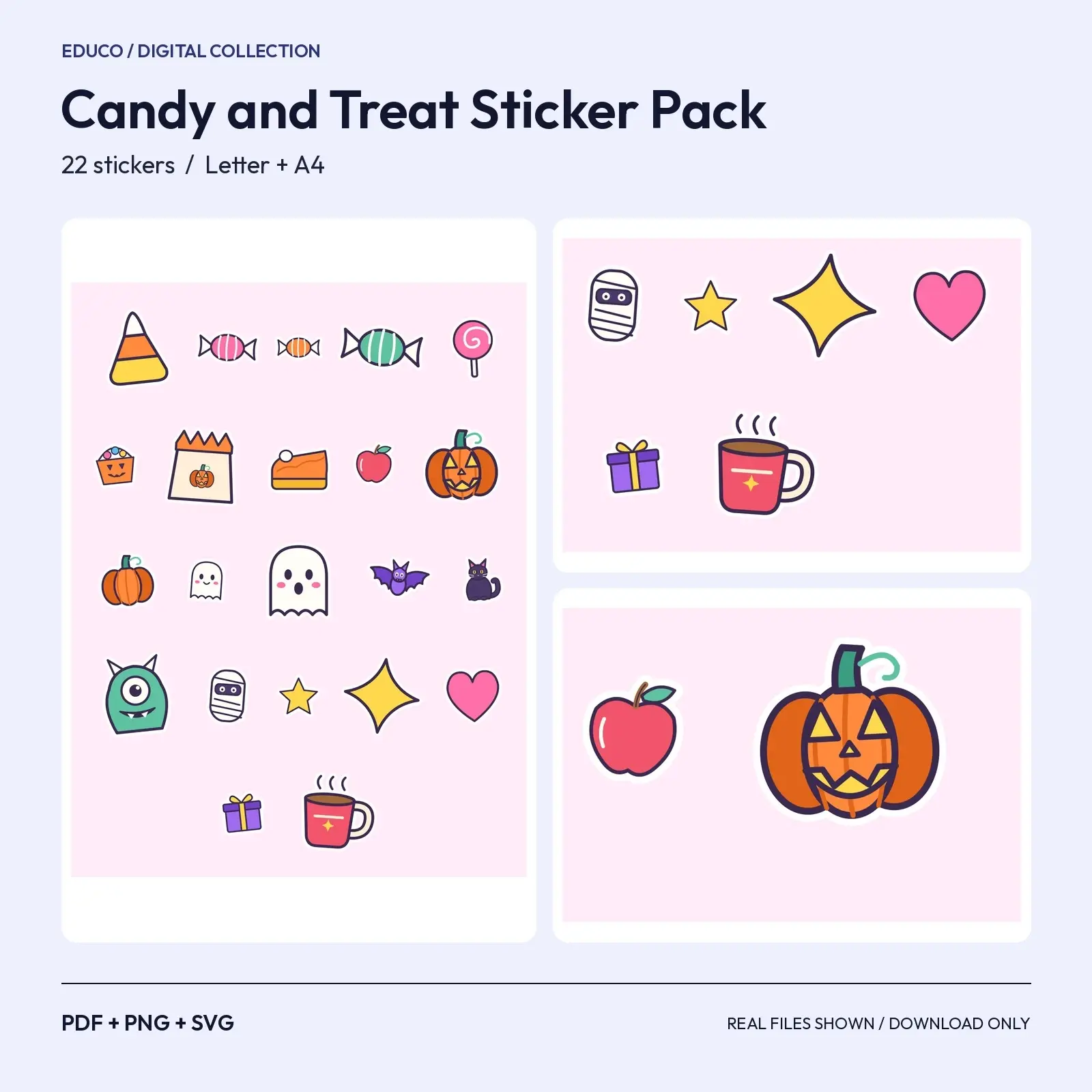 Halloween Candy and Treat Sticker Pack - 22 Candy Corn, Lollipop, Pail and Bag Stickers, Cut SVG, preview 1 of 4